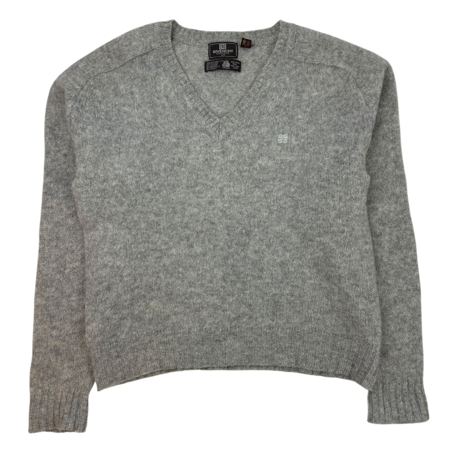Vintage Givenchy Knit Wool V-Neck Sweater Grey