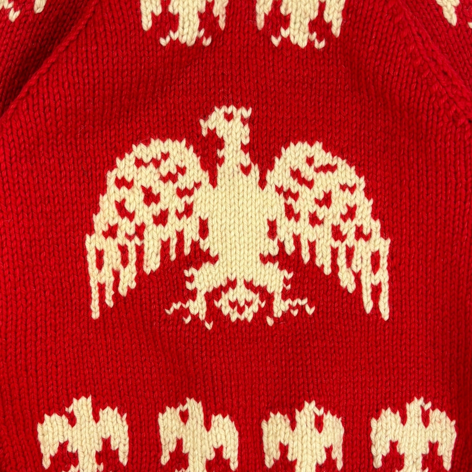 Vintage Hand-Knit Eagle Zip-Up Cowochan Sweater Red