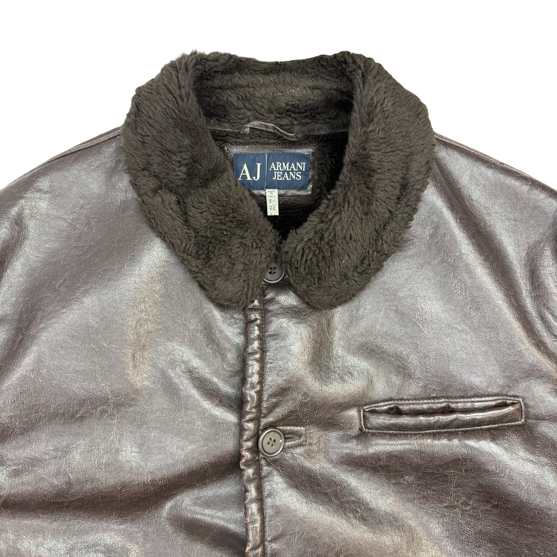 Vintage Armani Jeans Faux Leather Jacket Brown
