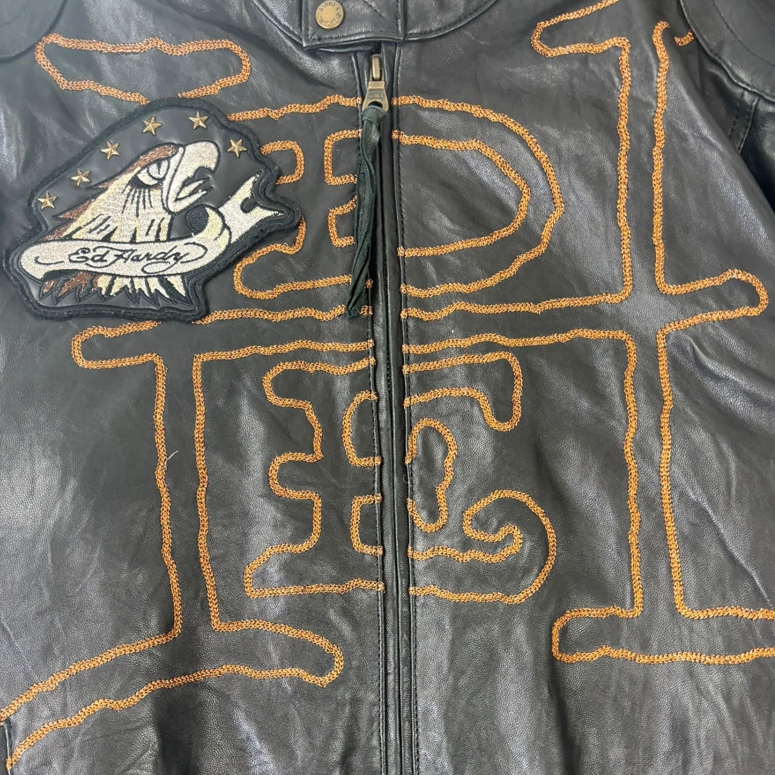 Vintage Ed Hardy For Avirex Leather Jacket Black