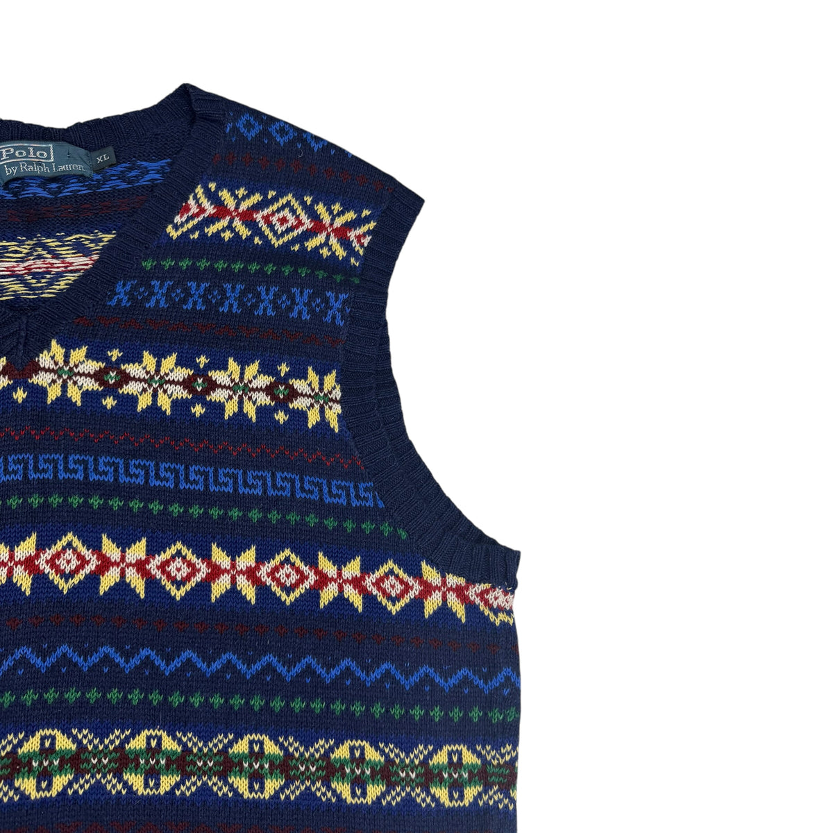 Vintage Polo Ralph Lauren Fair Isle Silk/Linen/Cotton Blend Sweater Vest Blue