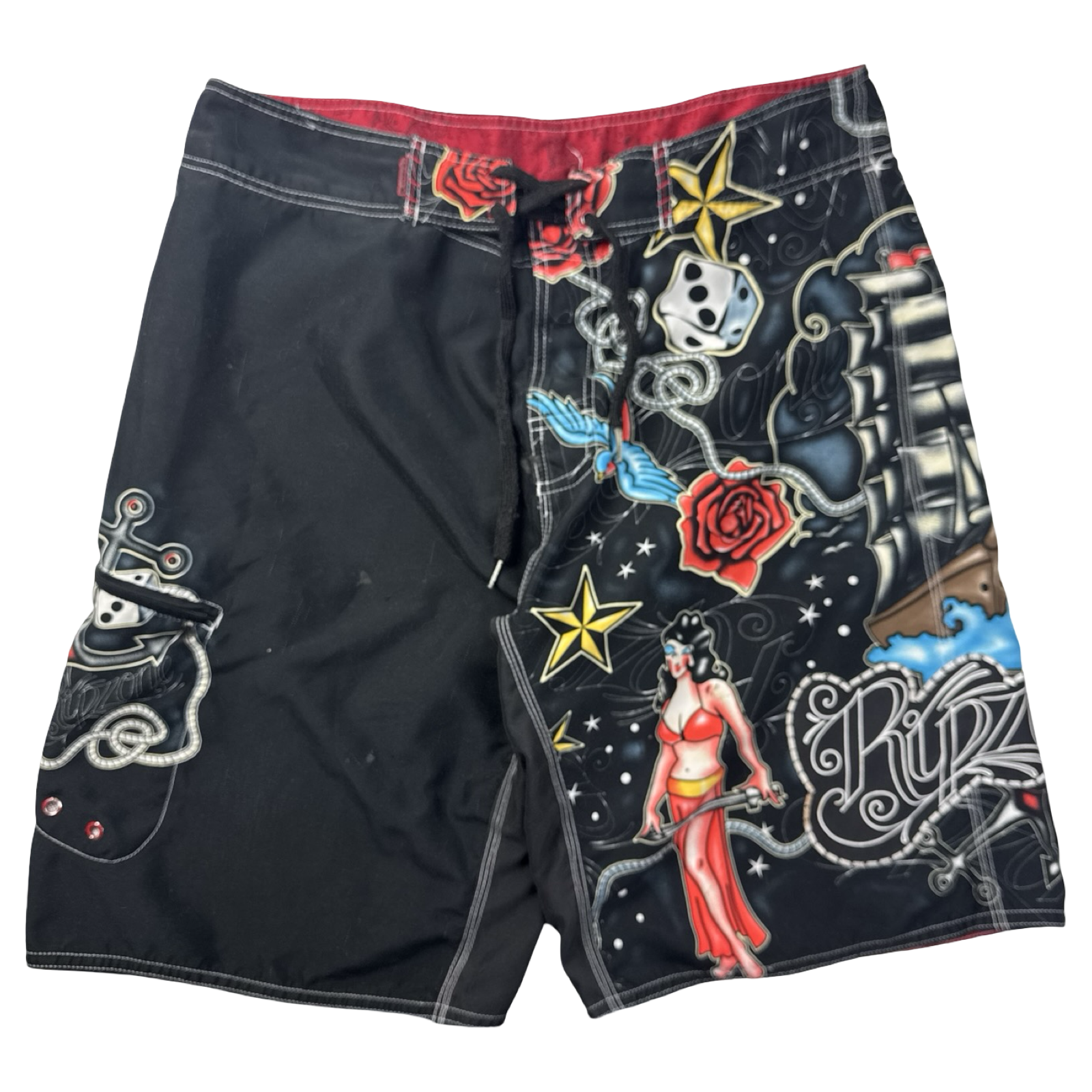Vintage Y2K Ripzone Tattoo Board Shorts Black