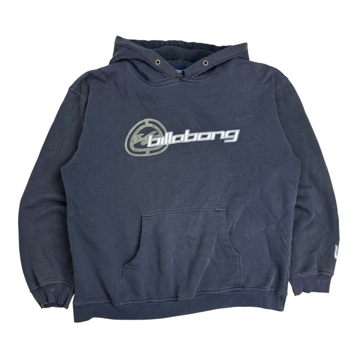 Vintage Billabong Spell Out Sleeve Hoodie Navy Blue