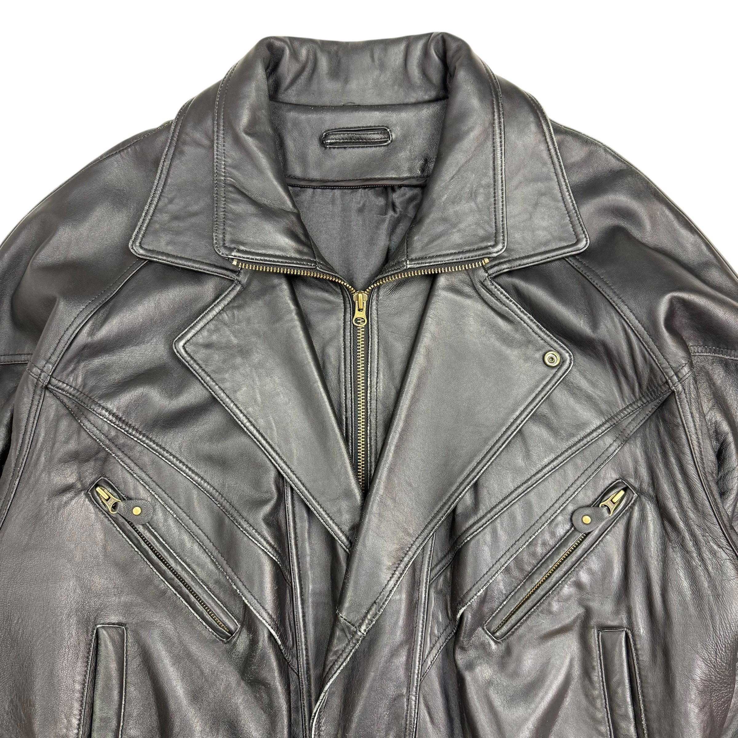 Vintage Double Collar Leather Jacket Black