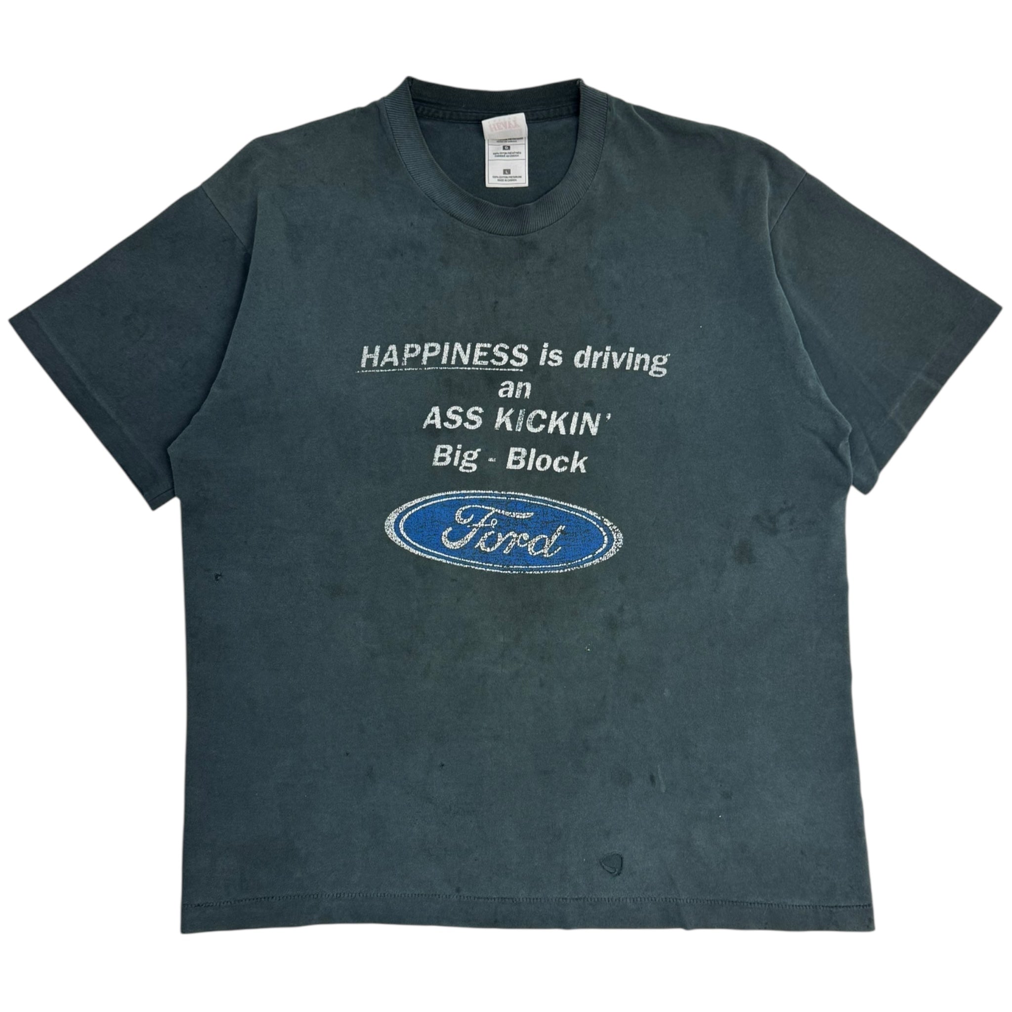 Vintage Distressed Ford “Happiness Is Driving…” T-Shirt Faded Black
