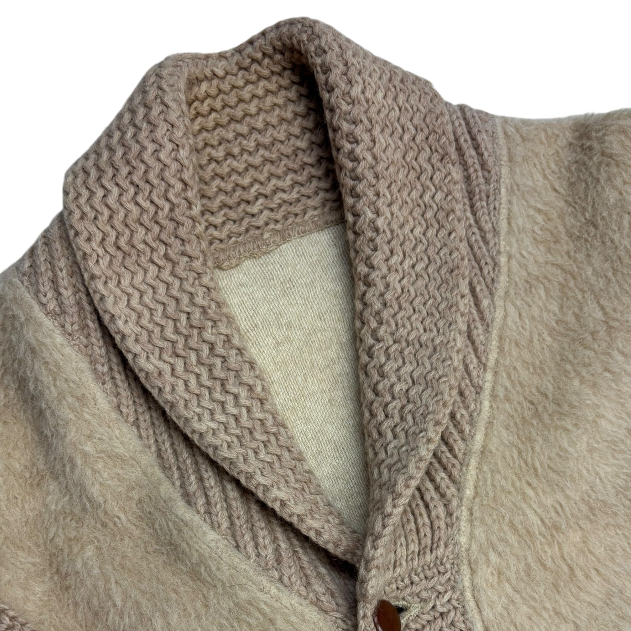 Vintage Two Tone Knit Button Up Cardigan Tan Beige
