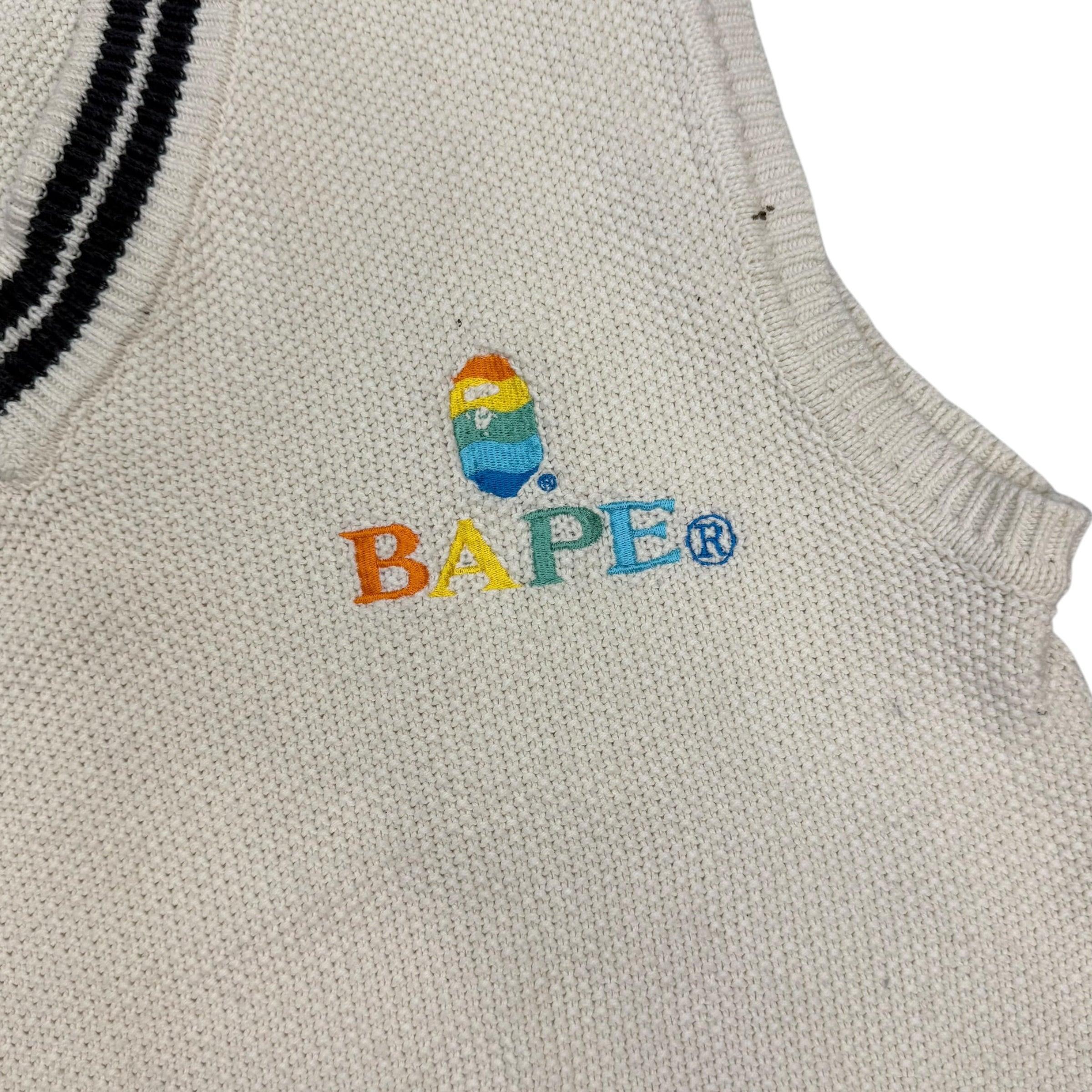 A Bathing Ape Bape Logo Embroidered Knit Vest Cream