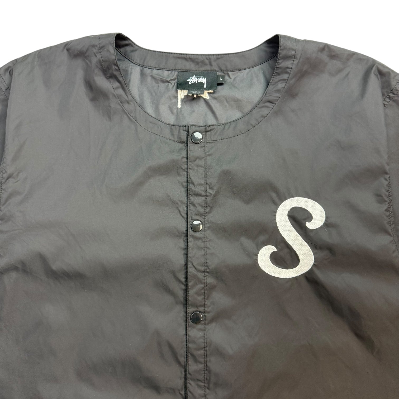 Stussy Nylon Baseball Button Up Shirt Black