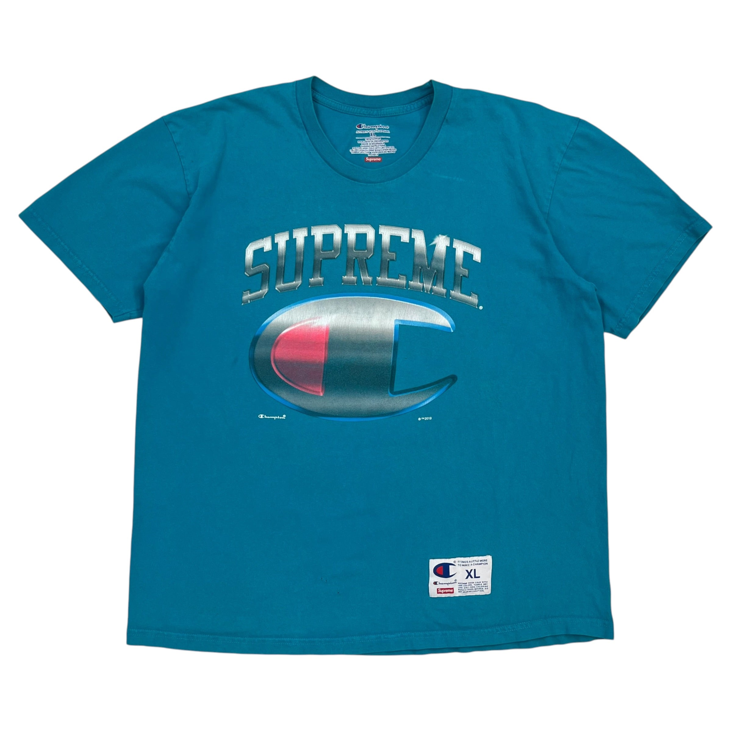 SS19 Supreme x Champion Chrome Tee Blue