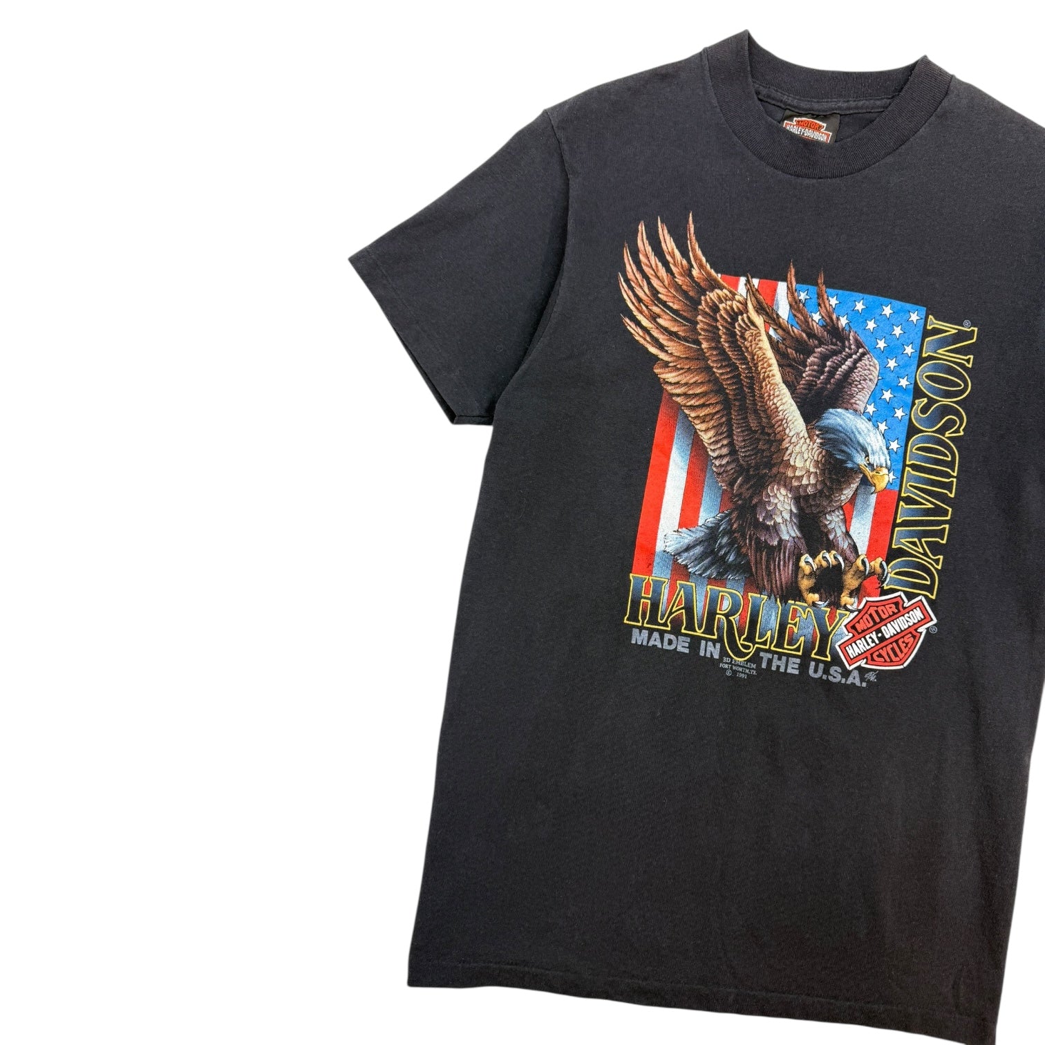 1991 Harley Davidson Eagle 3D Emblem Daytona Beach T-Shirt Black