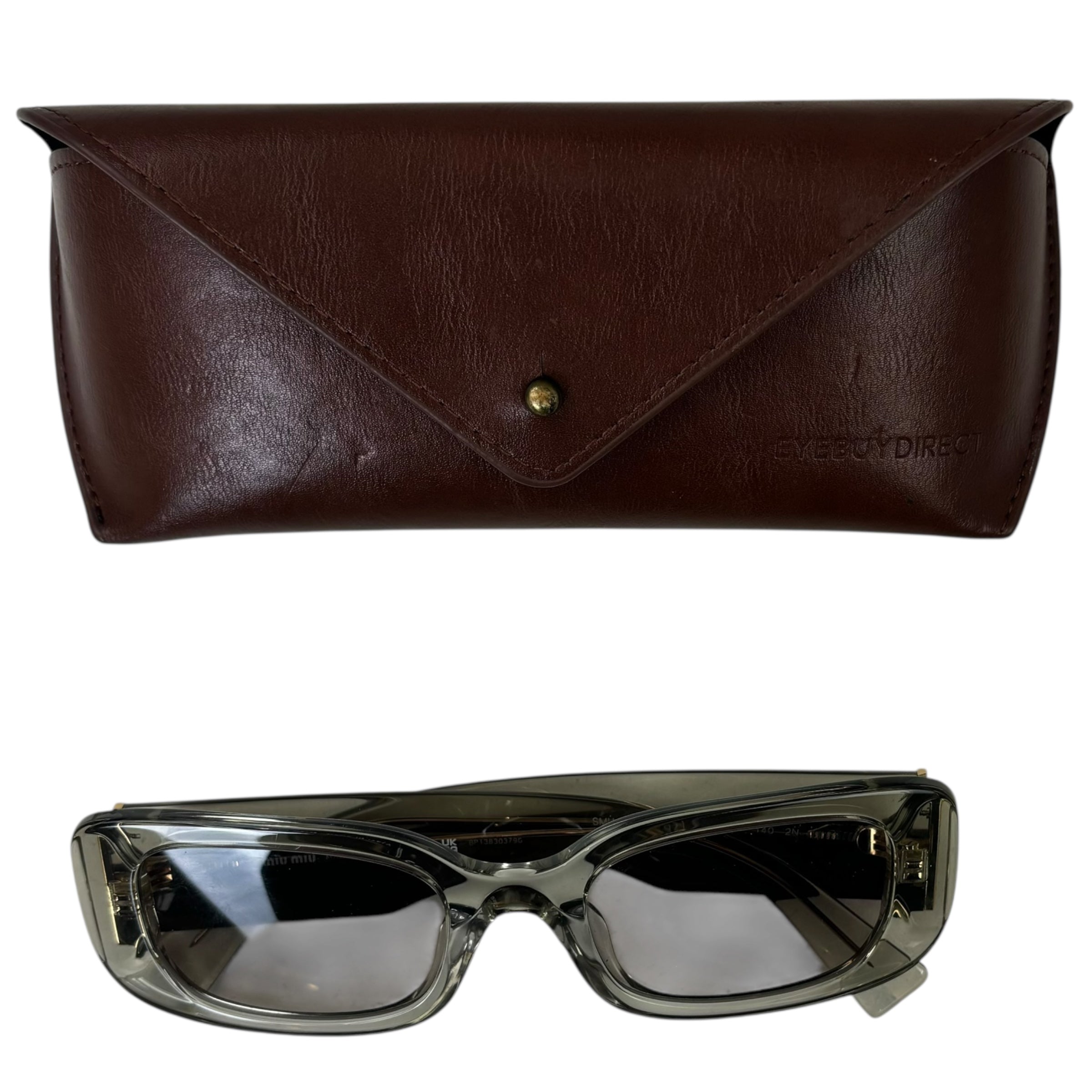 Miu Miu Rectangle Gold Accent Sunglasses Green