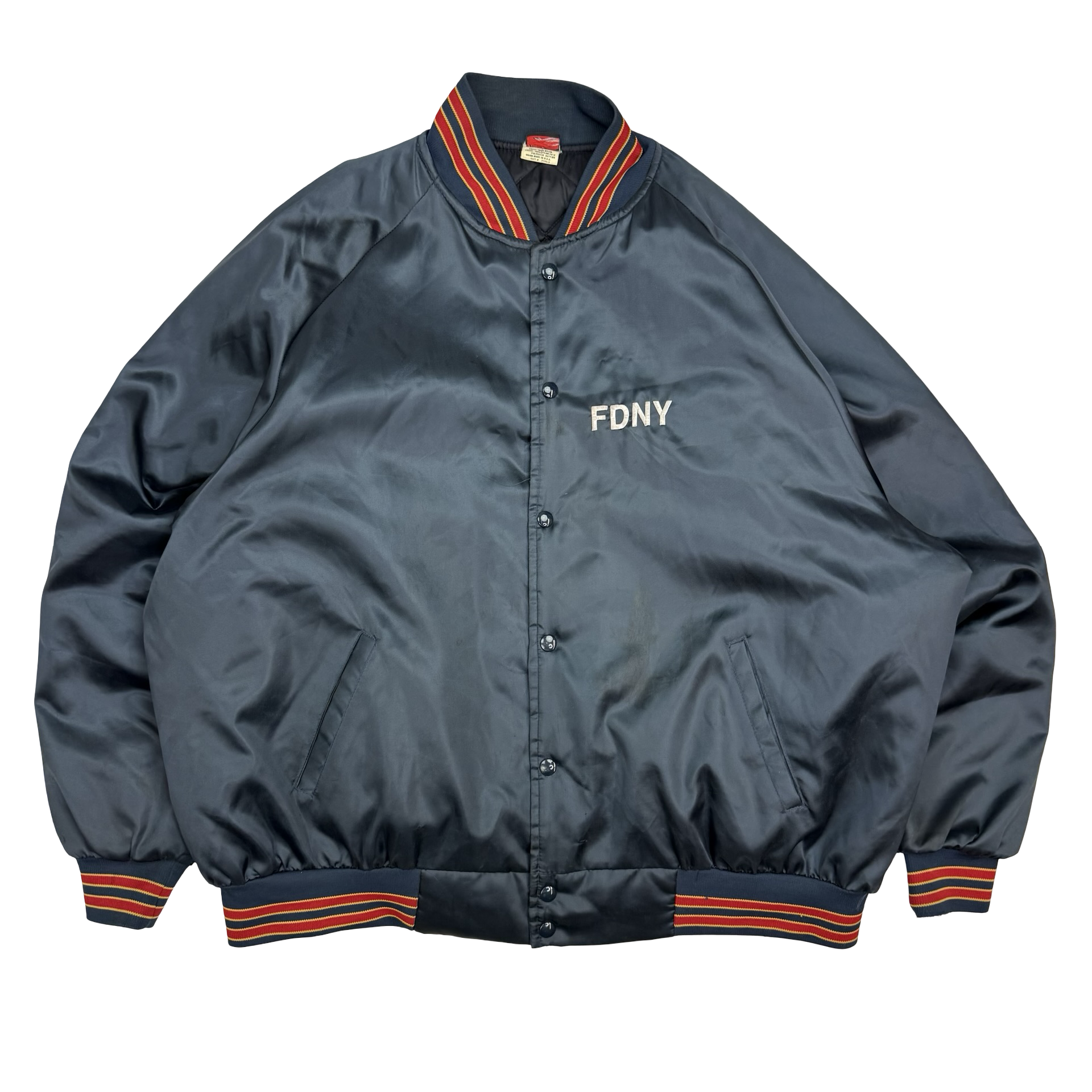 Vintage FDNY Satin Bomber Jacket Navy Blue