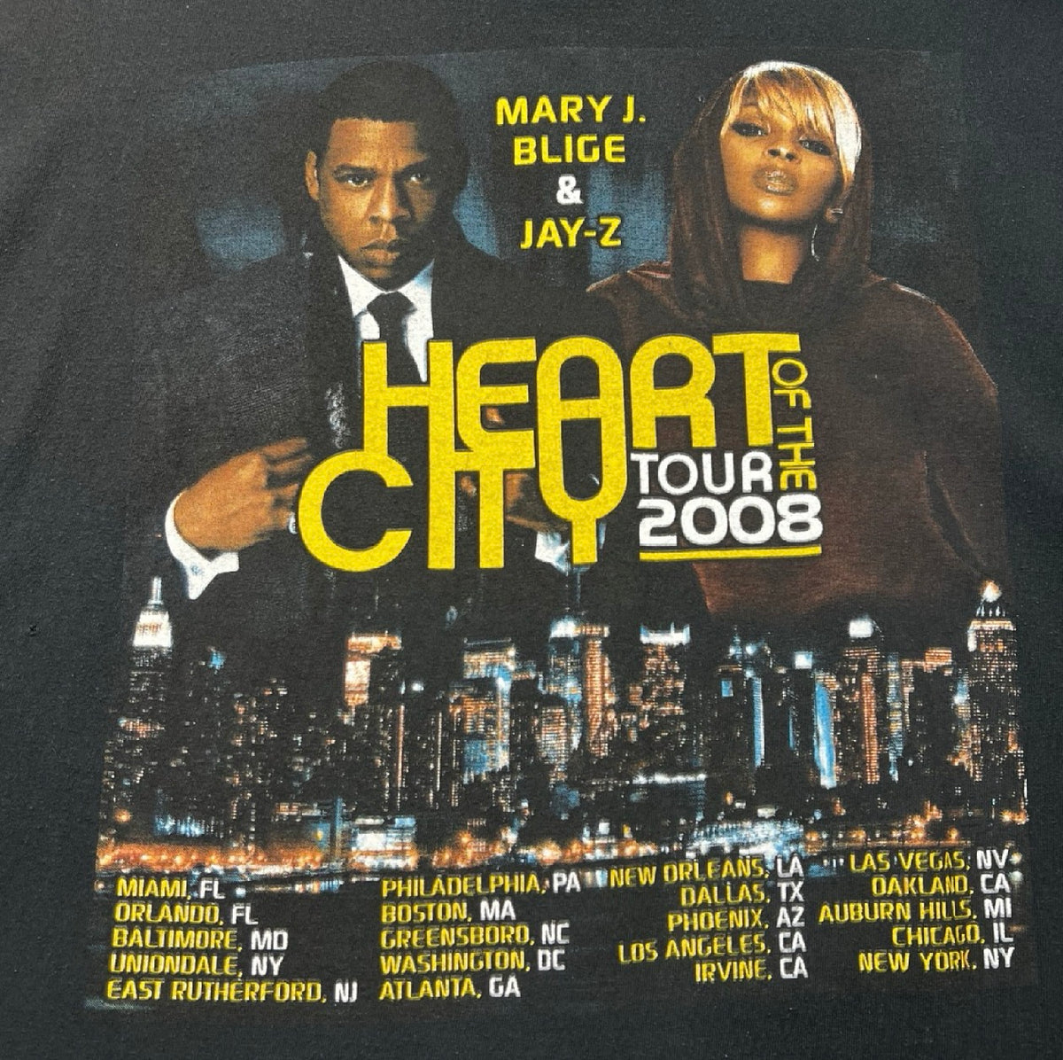 Vintage 2008 Mary J Blige & Jay Z “Heart of The City” Tour Tee Black