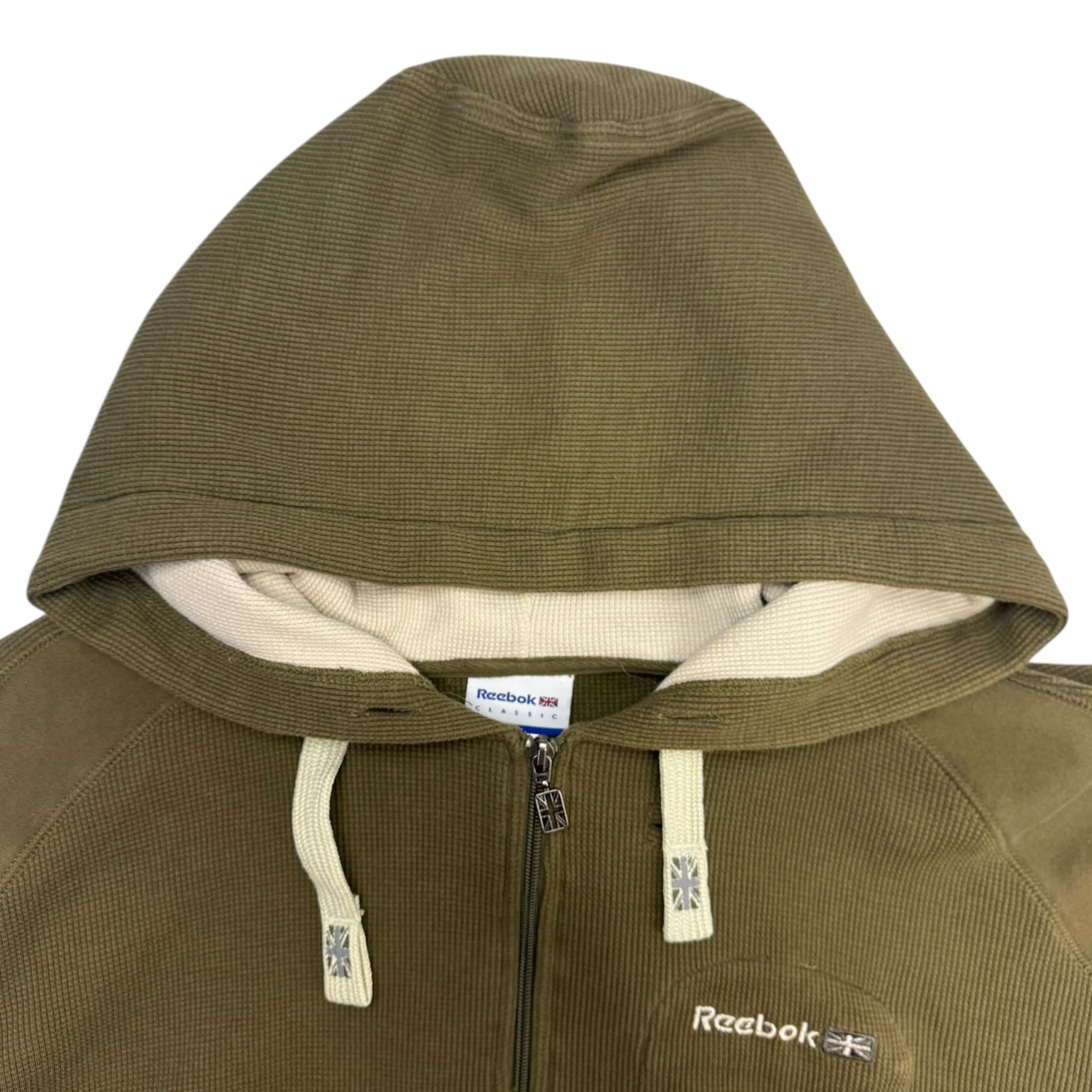 Vintage Y2K Reebok Thermal Zip-Up Hoodie Olive