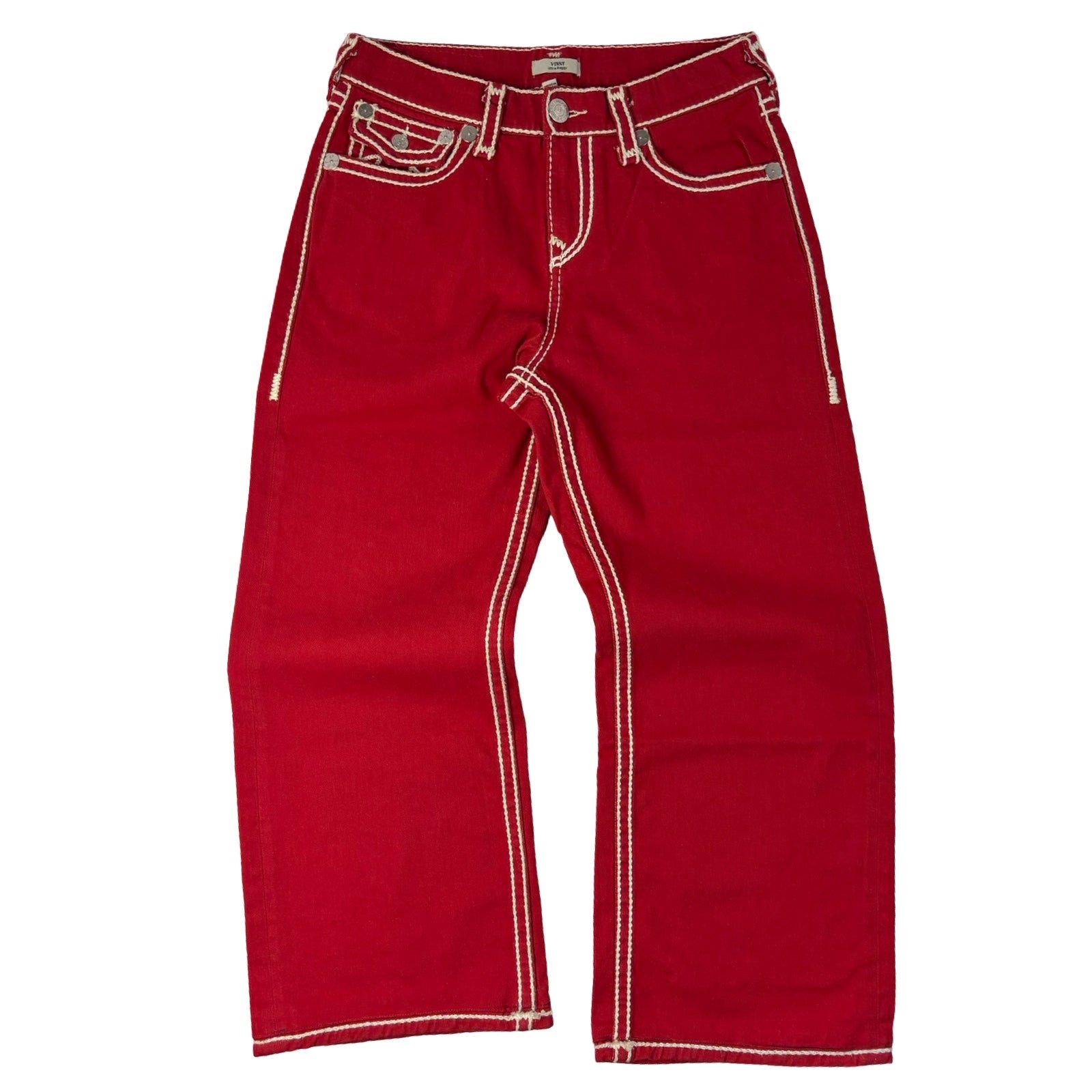 True Religion Vinny Ultra Baggy Denim Embroidered Bottoms Red
