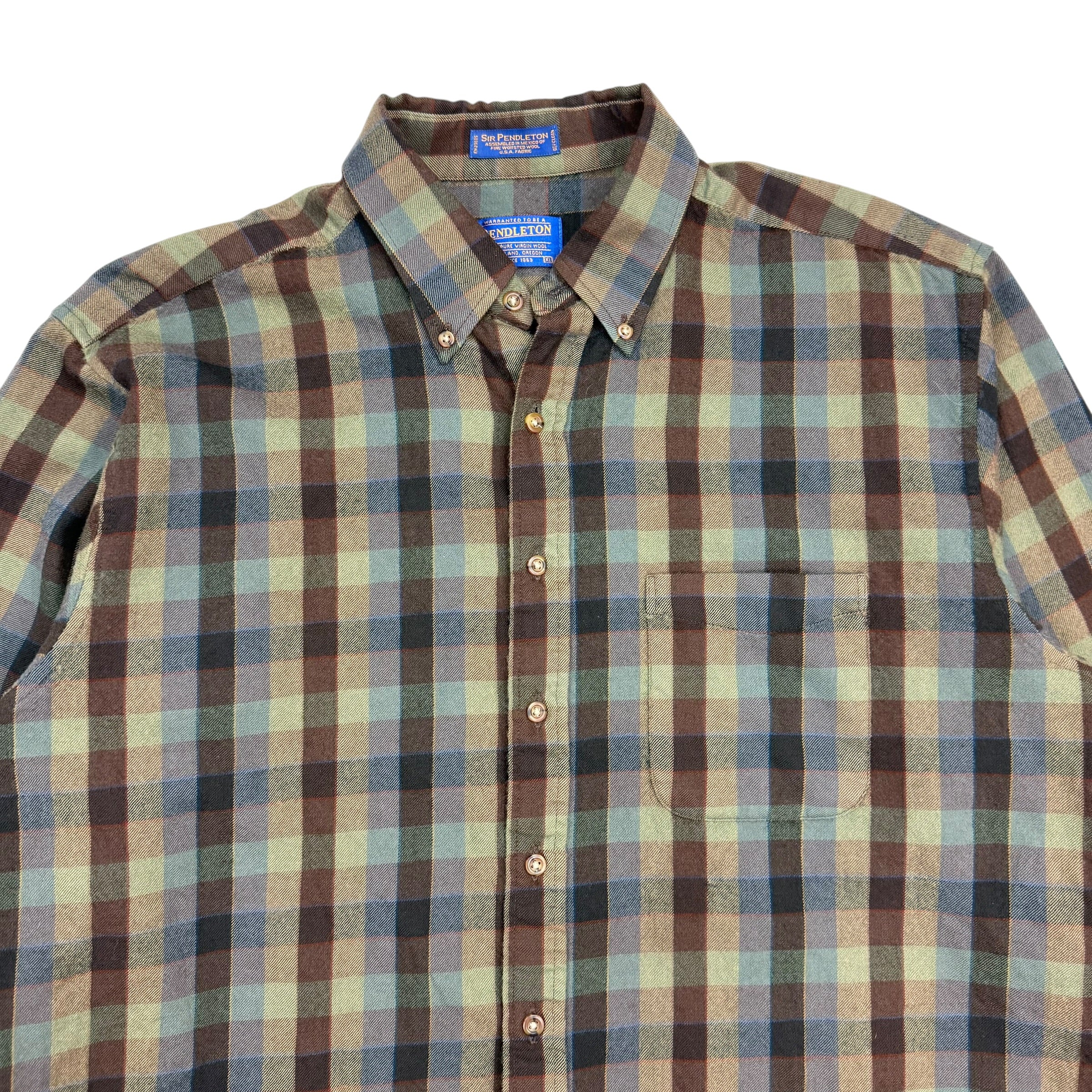 Vintage Pendleton Wool Button Up Flannel Shirt Green Plaid