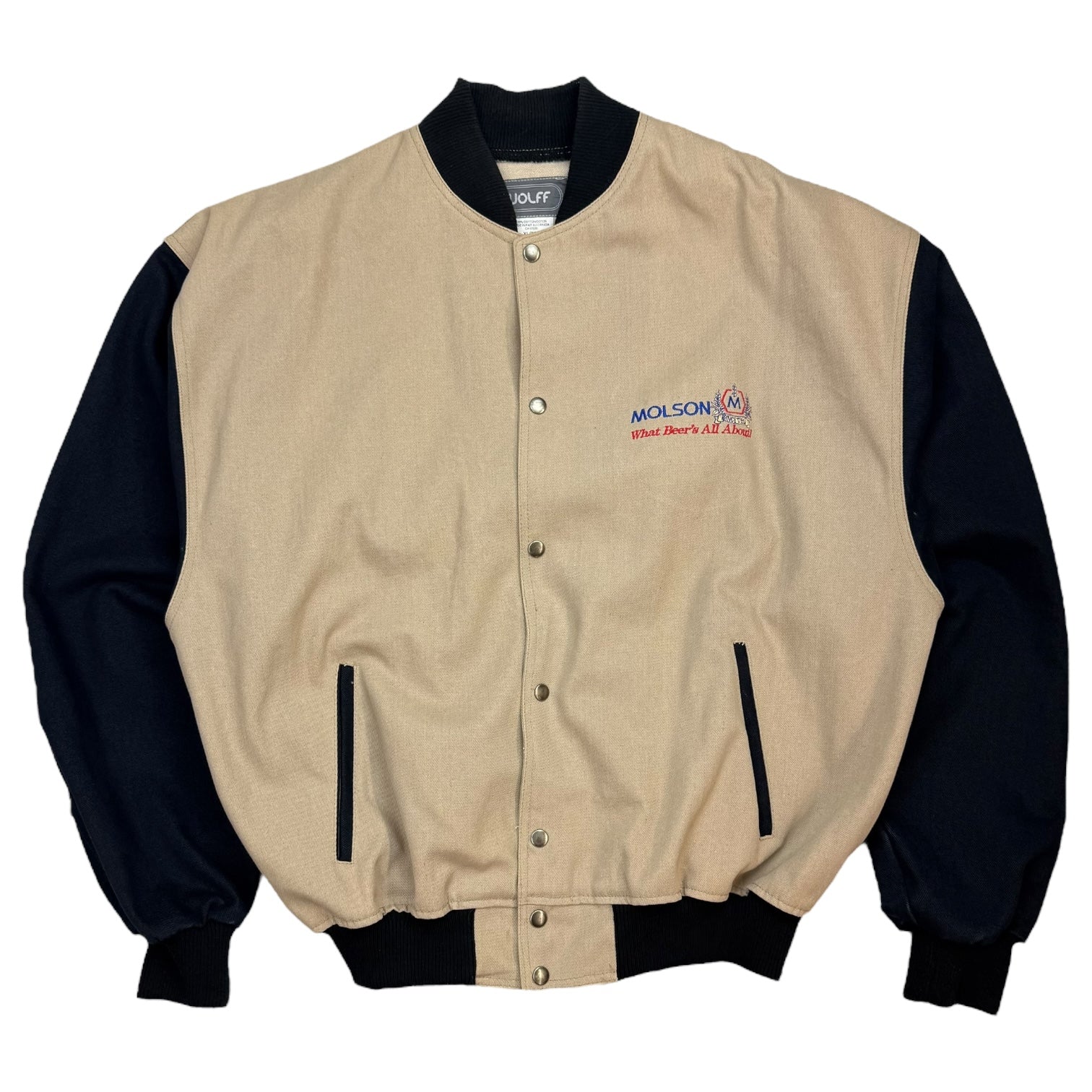 Vintage Molson ‘What Beers All About!’ Bomber Jacket Tan/Blue