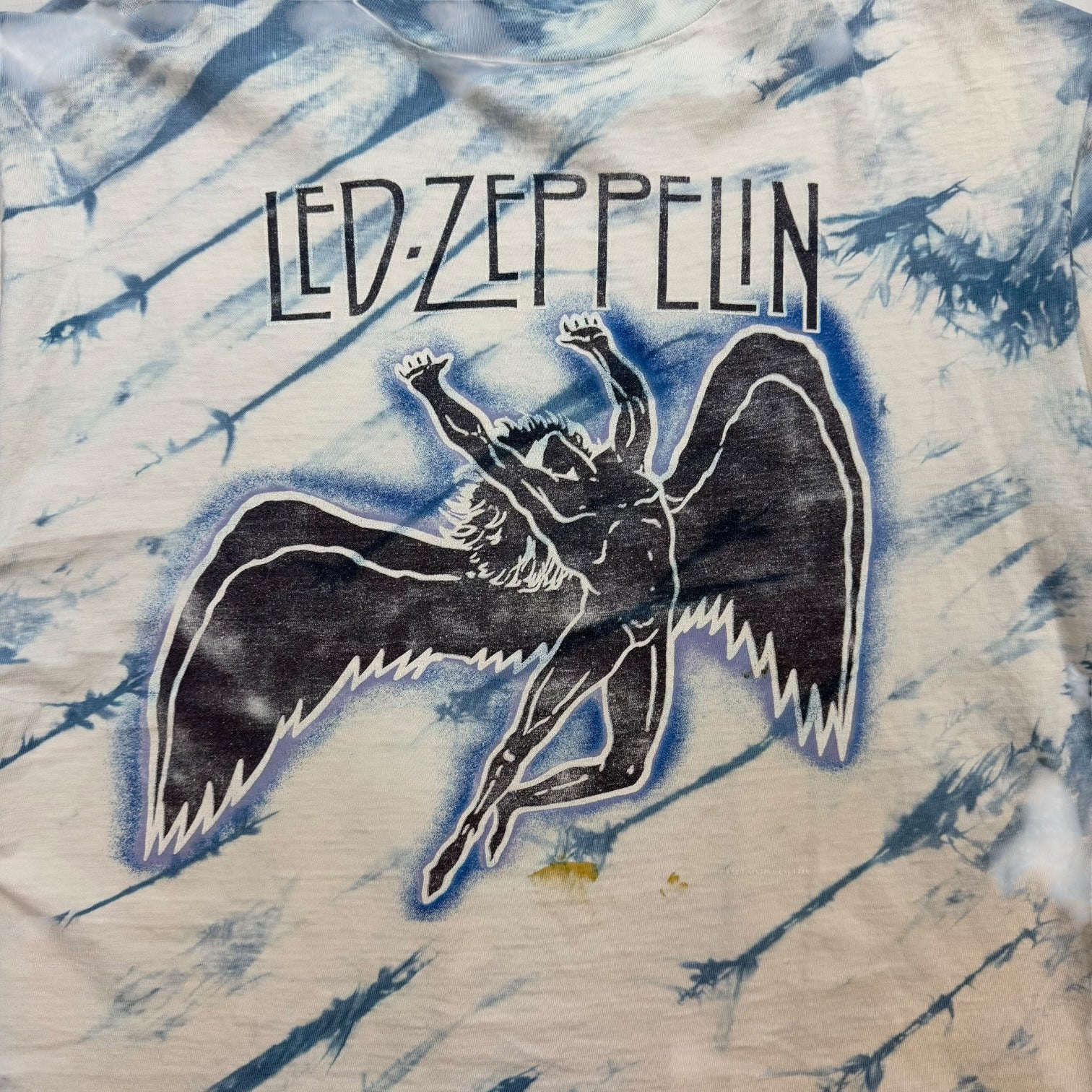 Vintage 1980s Led Zeppelin Tie Dye Tee Blue/White