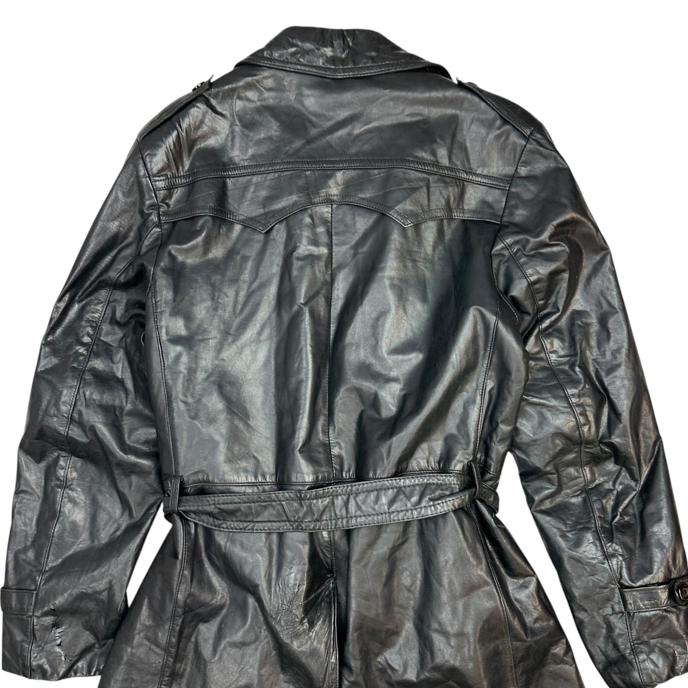 (W) Vintage Victoria Leather Trench Coat Black