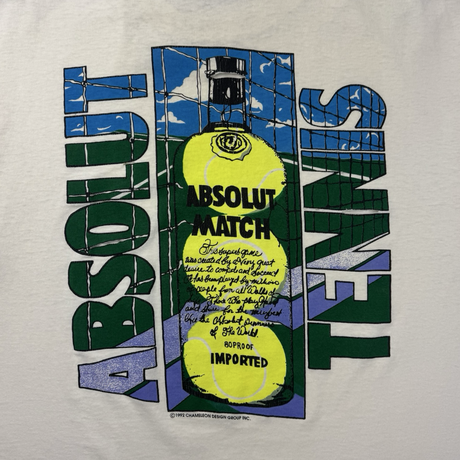 1992 Absolut Tennis 80 Proof Parody T-Shirt