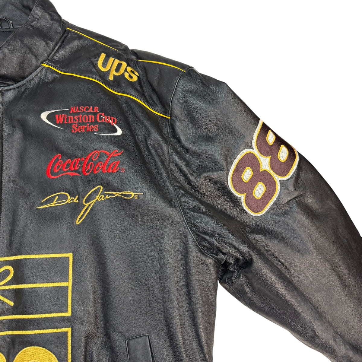Vintage JH Design Jeff Hamilton UPS NASCAR Leather Racing Jacket Black