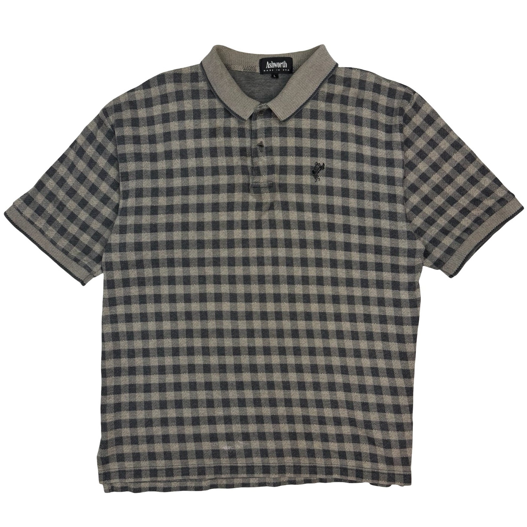 Vintage Ashworth Plaid Polo Shirt Tan