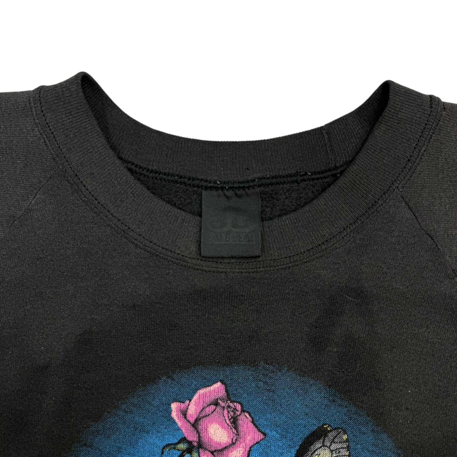 Vintage Harley Davidson 3D Emblem Rose Butterfly Crewneck Faded Black