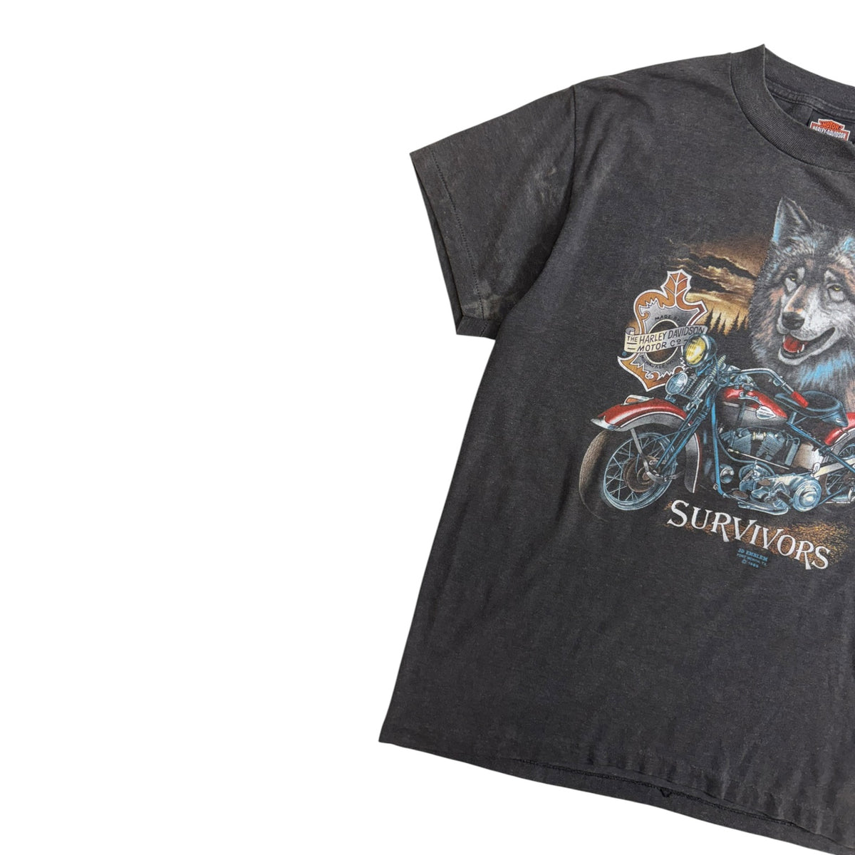 Harley Davidson 1989 3D Emblem Wolf T-Shirt Grey