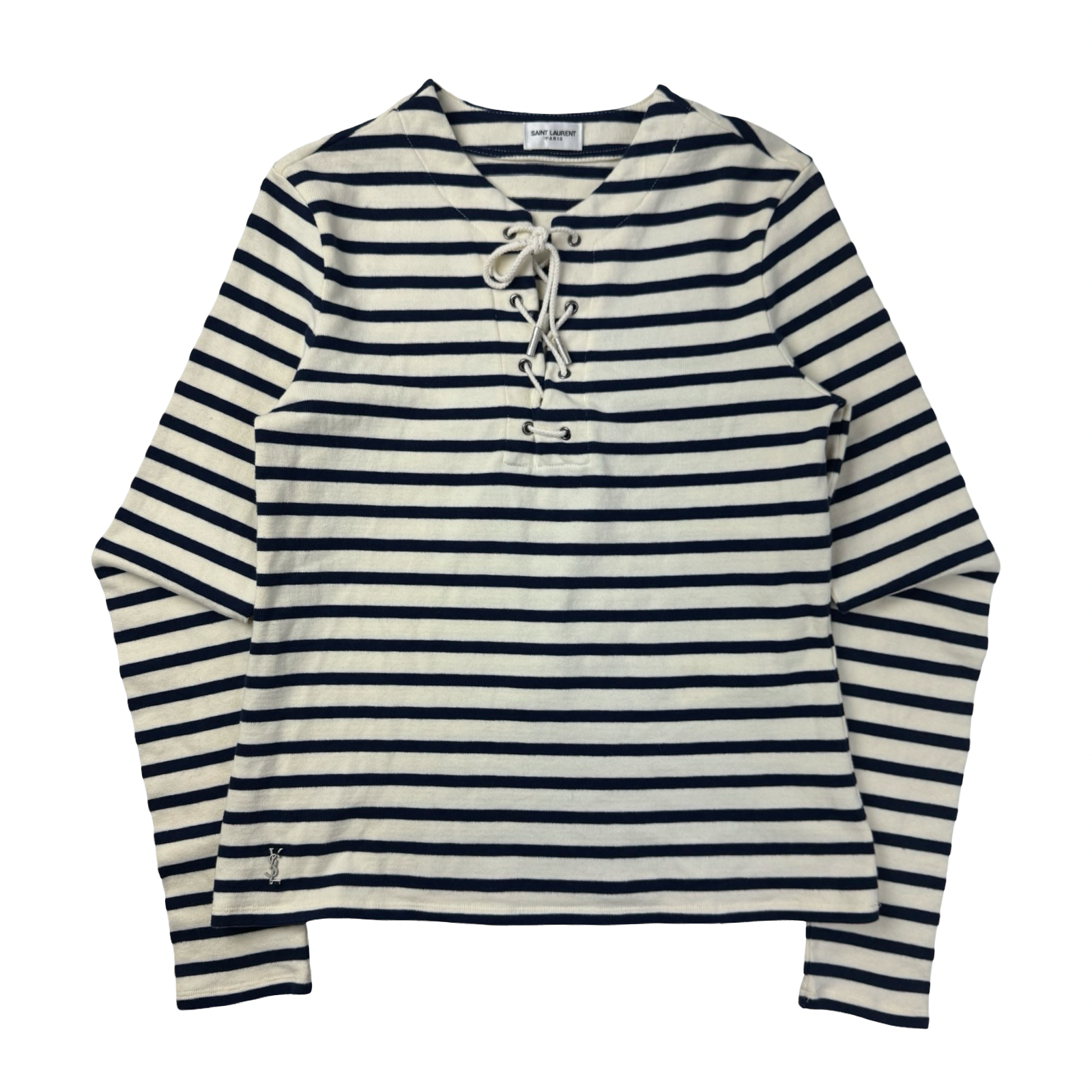 (W) YSL Tied Stripped Henley Shirt