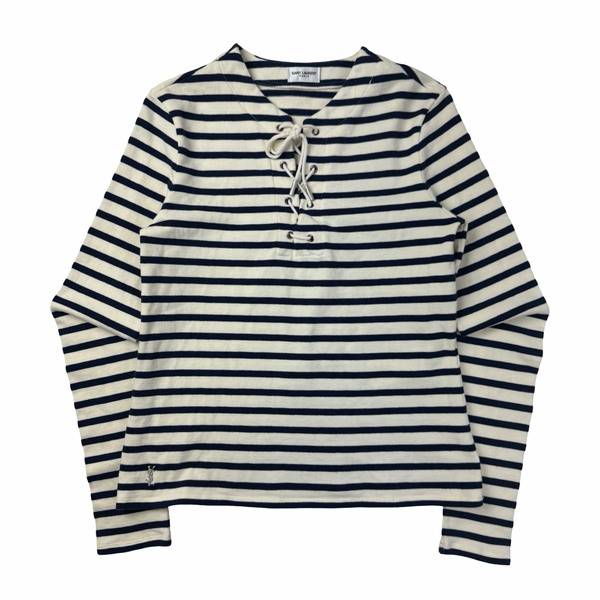 (W) YSL Tied Striped Henley Shirt