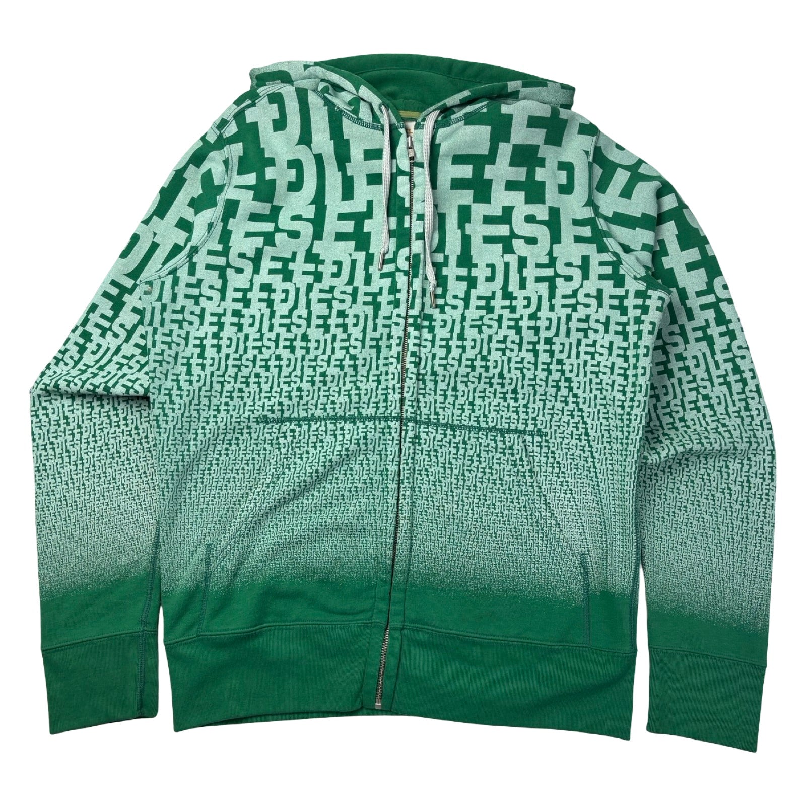 Vintage Y2K Diesel All Over Monogram Full Zip Hoodie Green