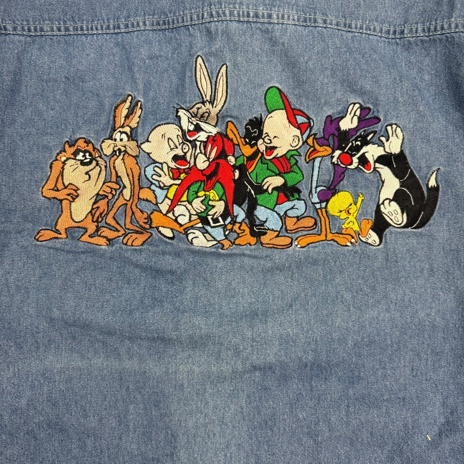 1993 Looney Tunes Denim Button Up Shirt Dark Blue