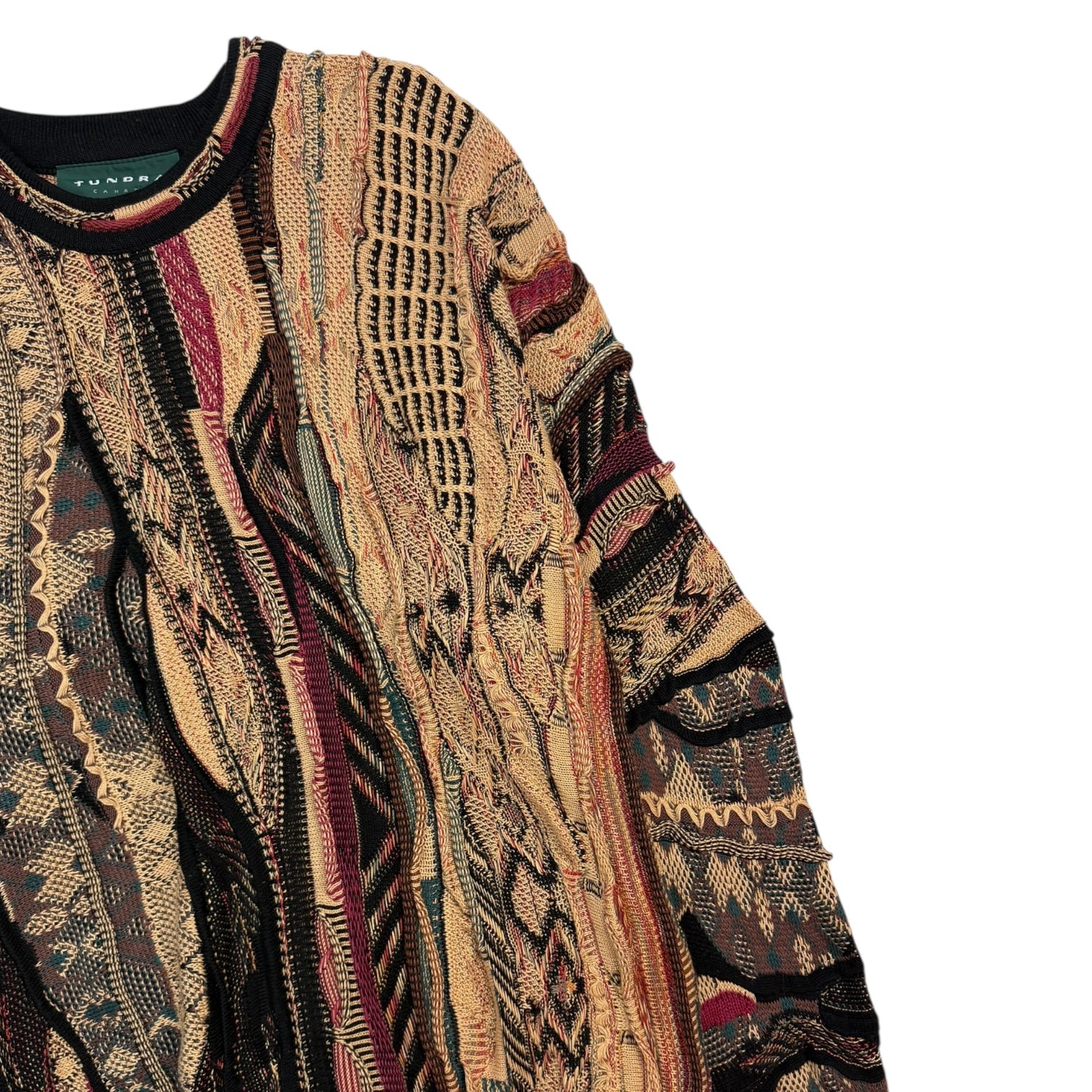 Vintage Tundra 3D Knit Sweater Tan/Burgundy