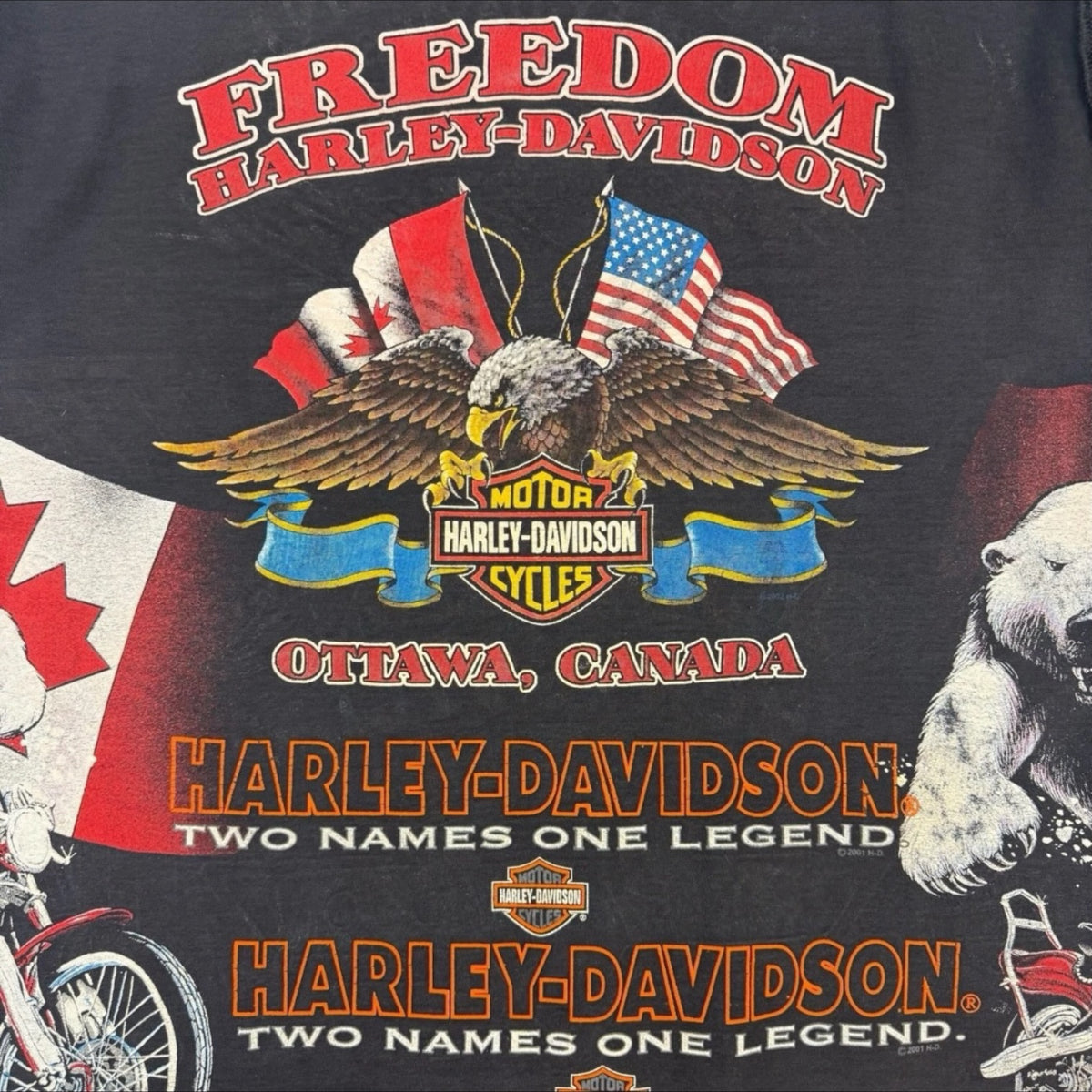 Vintage Harley Davidson Canadian Test Print Double Sided Tee Black