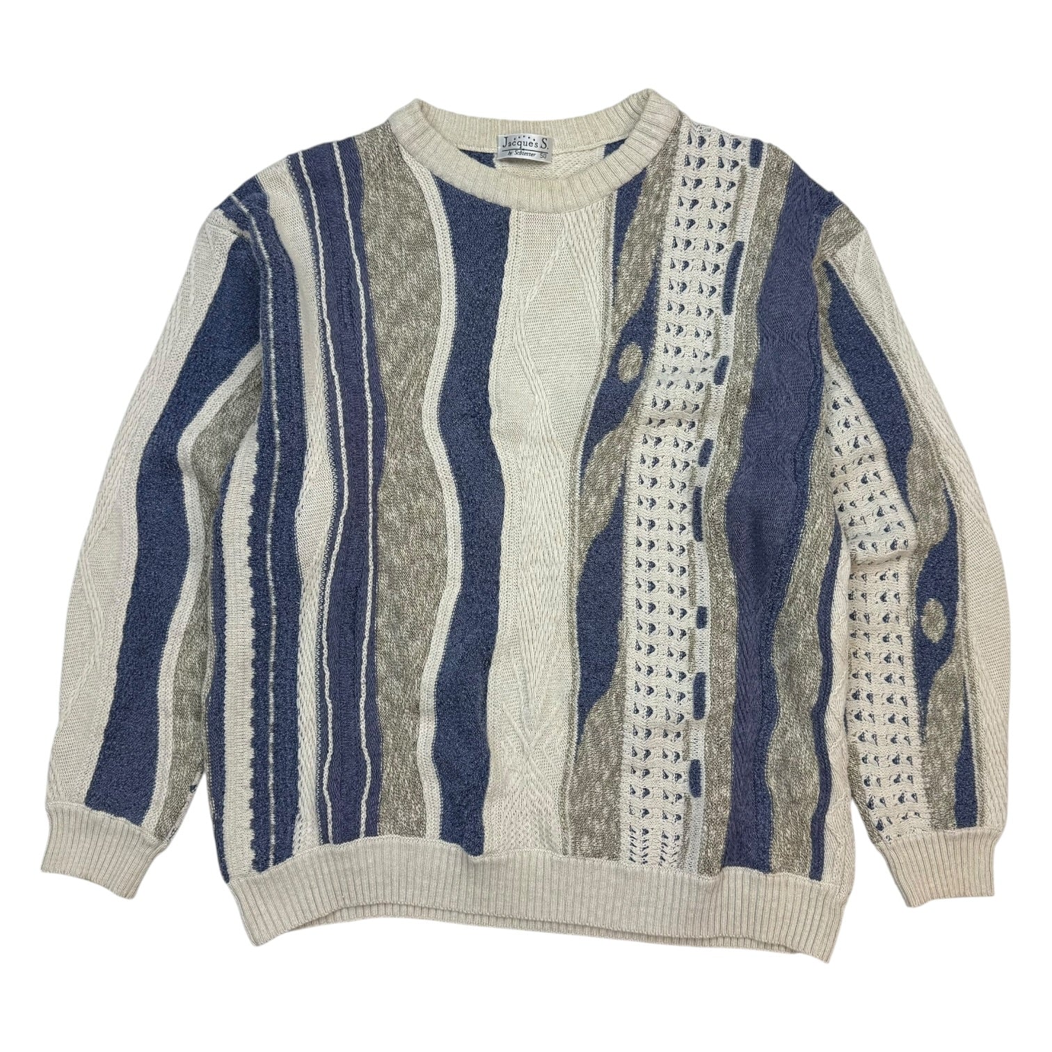 Vintage Jacques S Cable Knit Sweater White/Blue