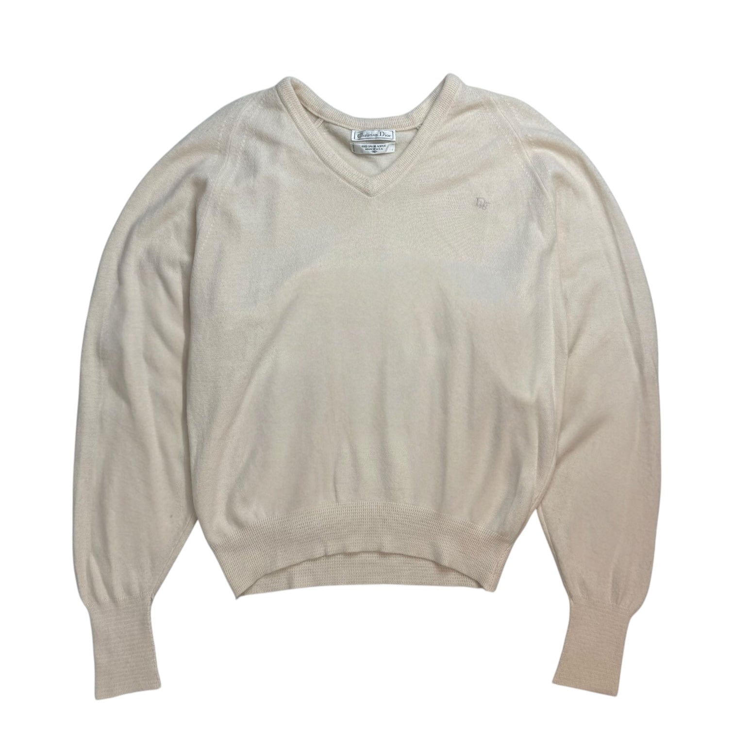 Vintage Christian Dior V neck Knit Sweater Cream