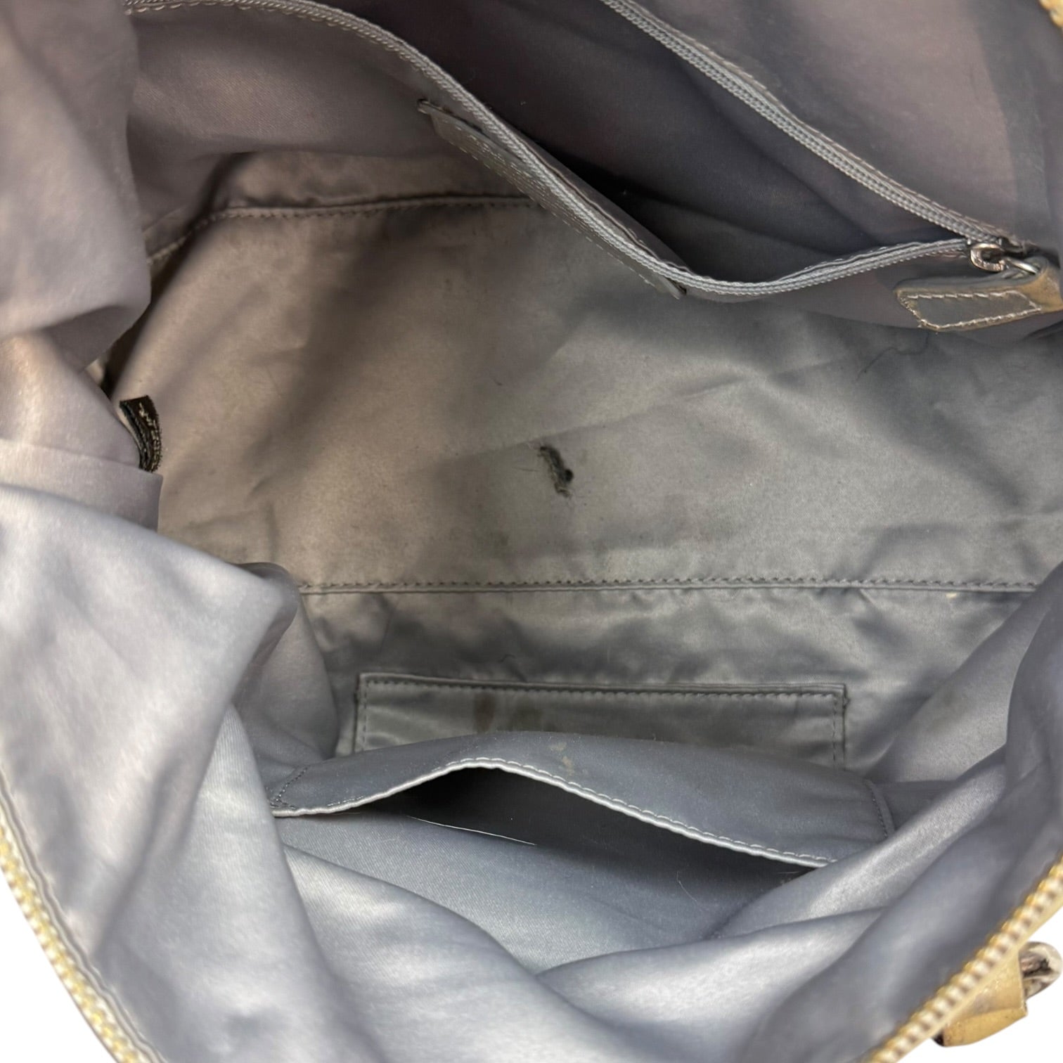 (W) Coach Ashley Signature Satchel Silver/Beige
