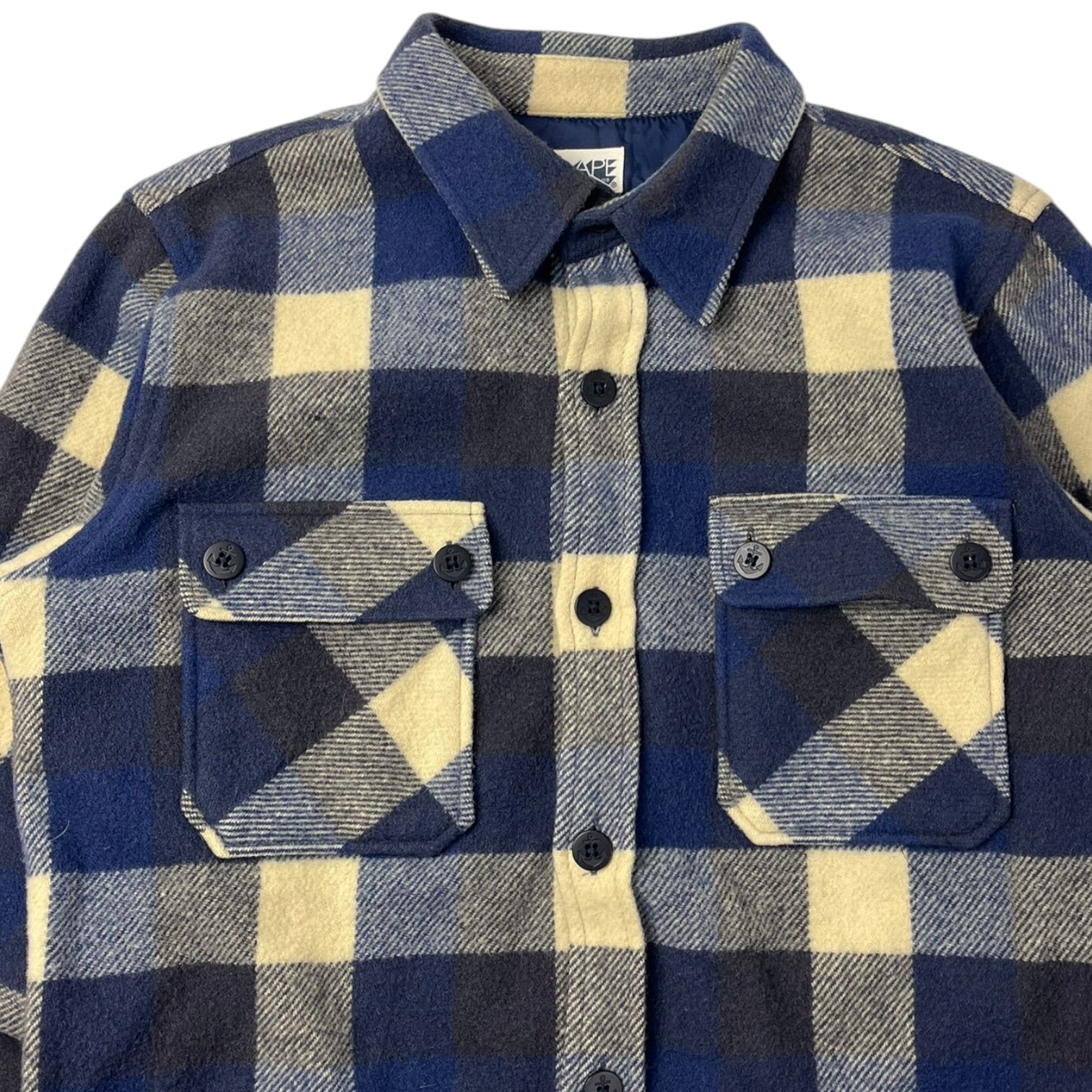 BAPE Wool Checkered Button Shirt Navy/Cream