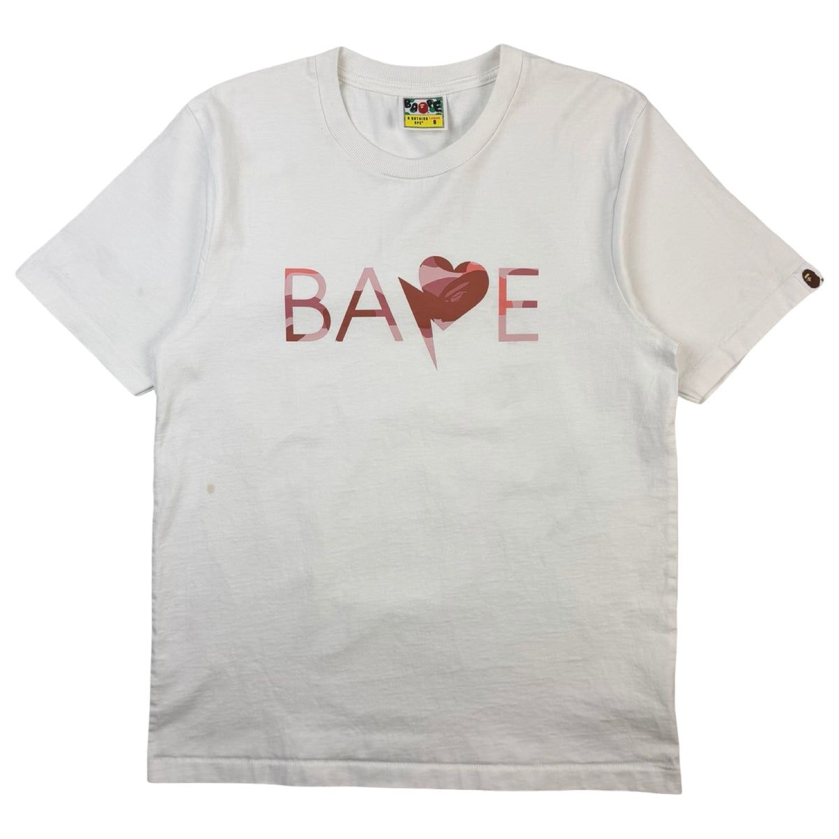 (W) Bape 1st Camo Heart Bape Logo T-Shirt Pink