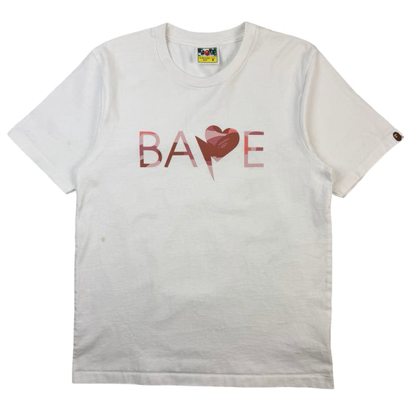 (W) Bape 1st Camo Heart Bape Logo T-Shirt Pink