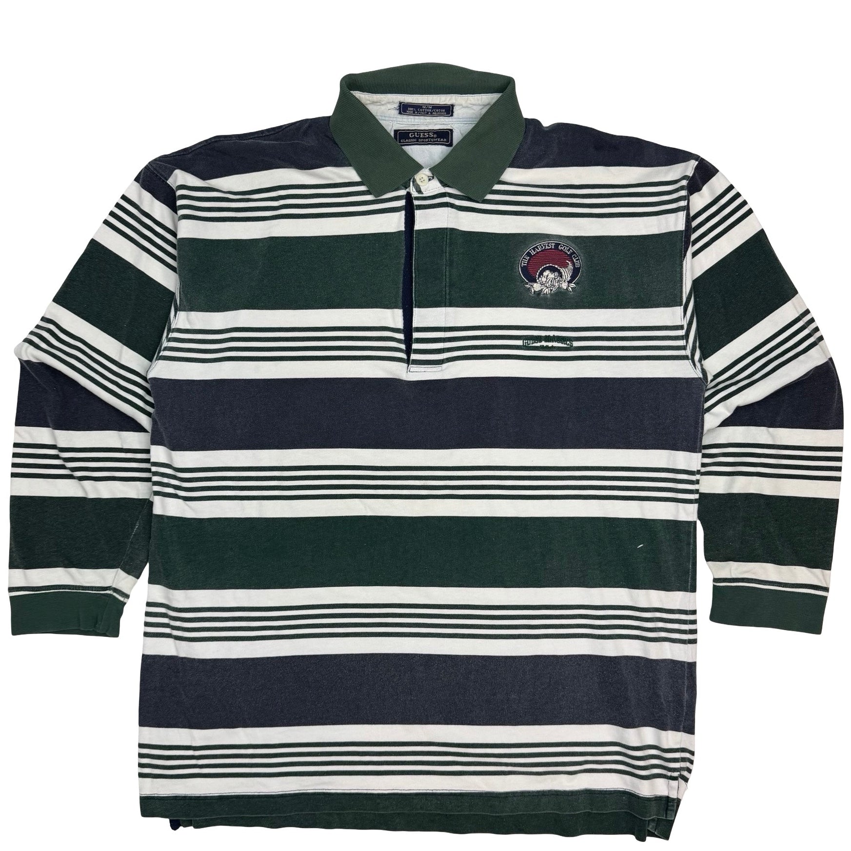Vintage Guess “The Harvest Golf Club” Striped Longsleeve Polo Green/Navy