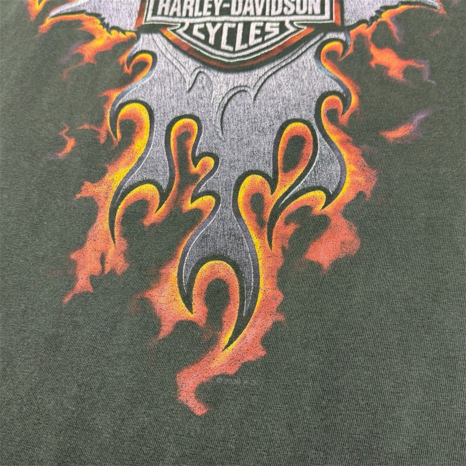 2009 Harley Davidson Flame Eagle T-Shirt Faded Black