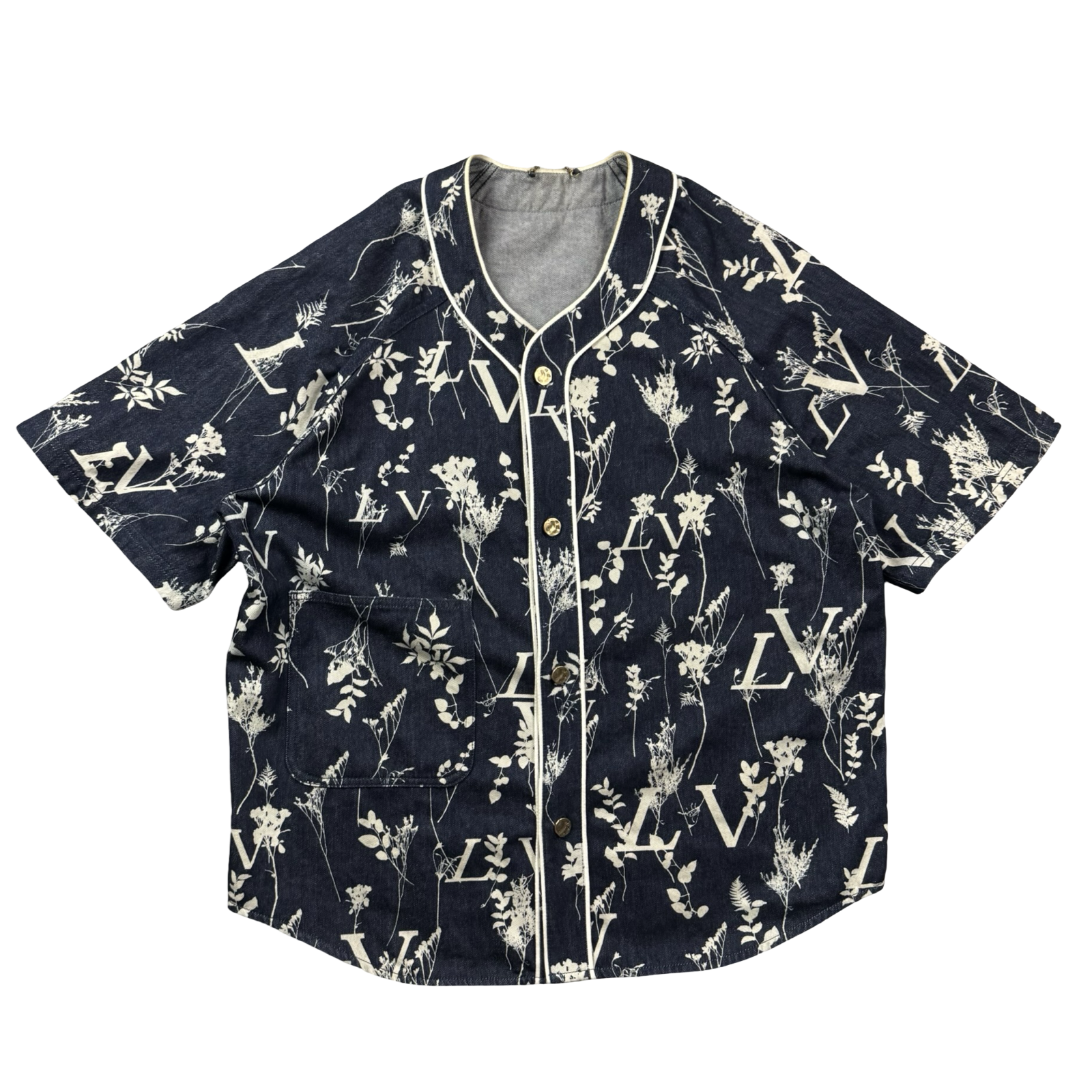 Louis Vuitton Leaf Denim Baseball Shirt Blue