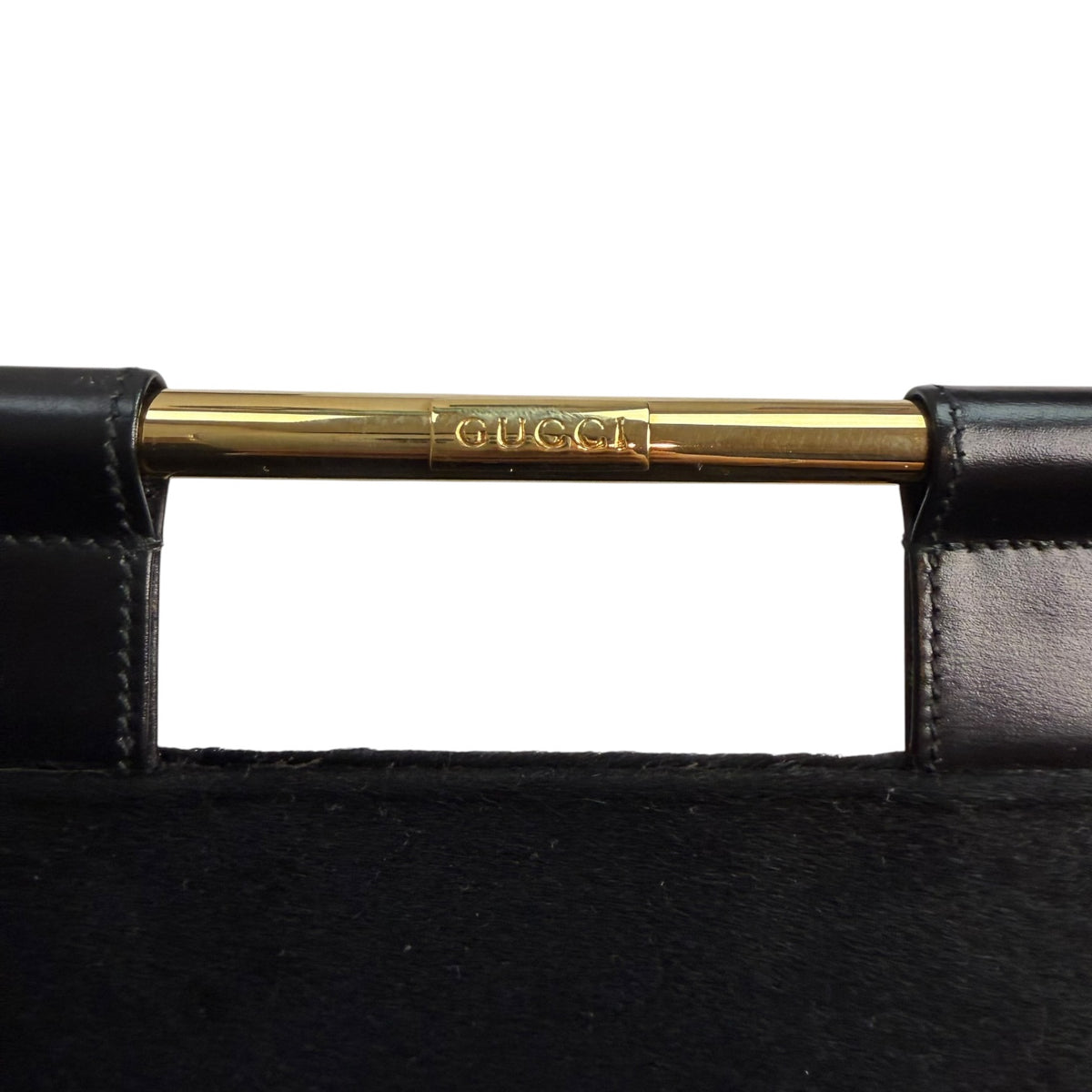 F/W 1996 Gucci By Tom Ford Black Pony Hair Gold Bar Triangle Bag