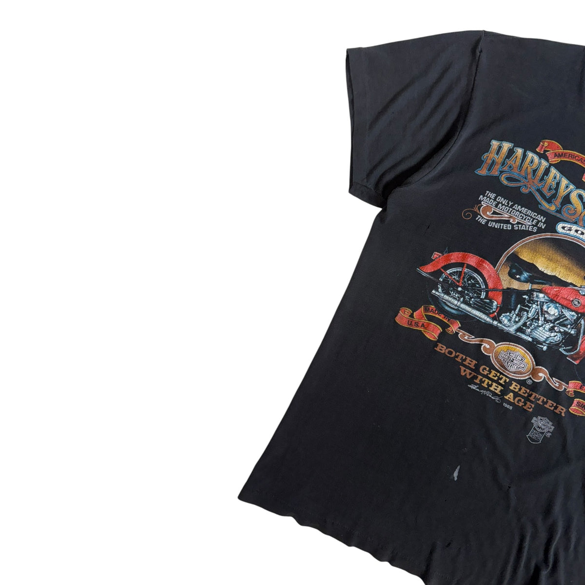 Vintage Harley & Whiskey 3D Emblem T-Shirt Black