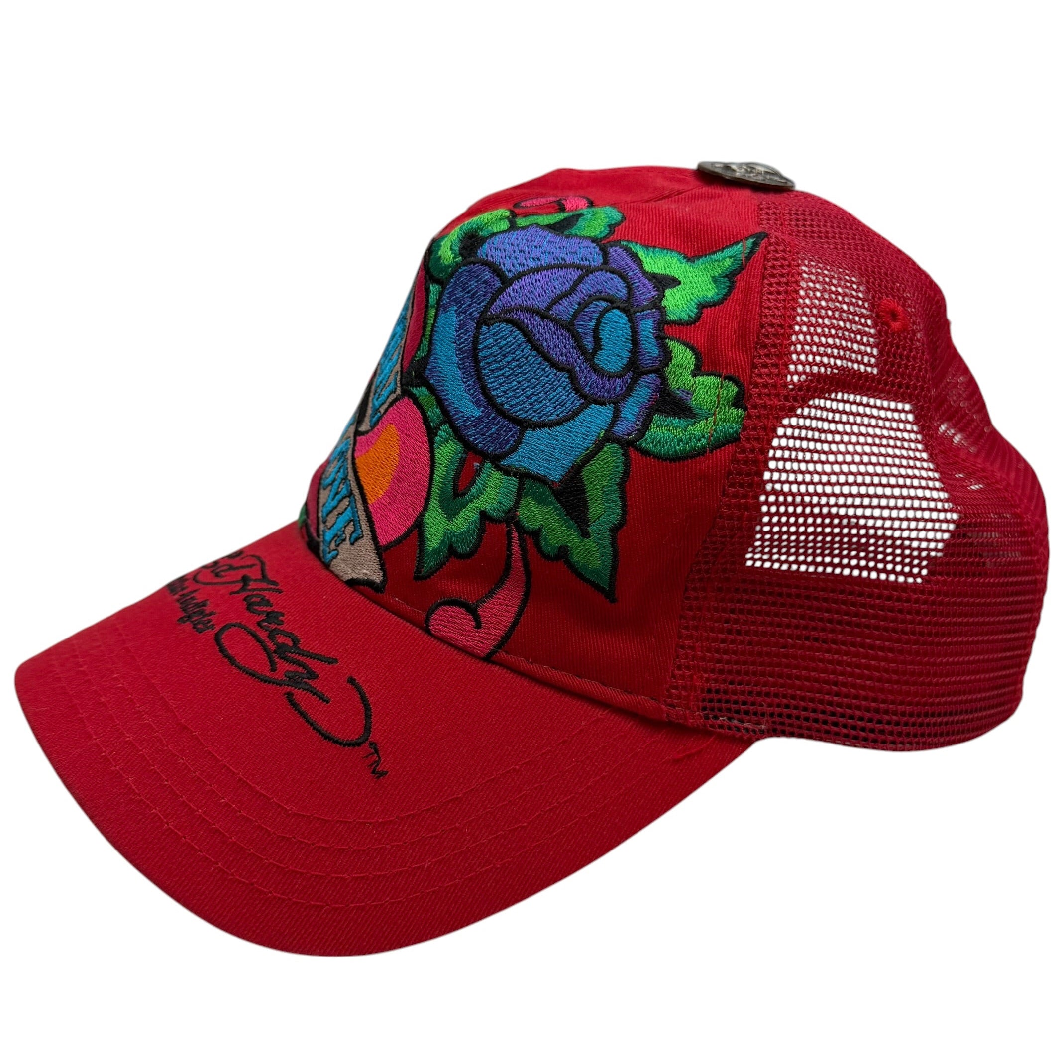 Vintage Ed Hardy By Cristian Audigier Embroidered Snapback Red