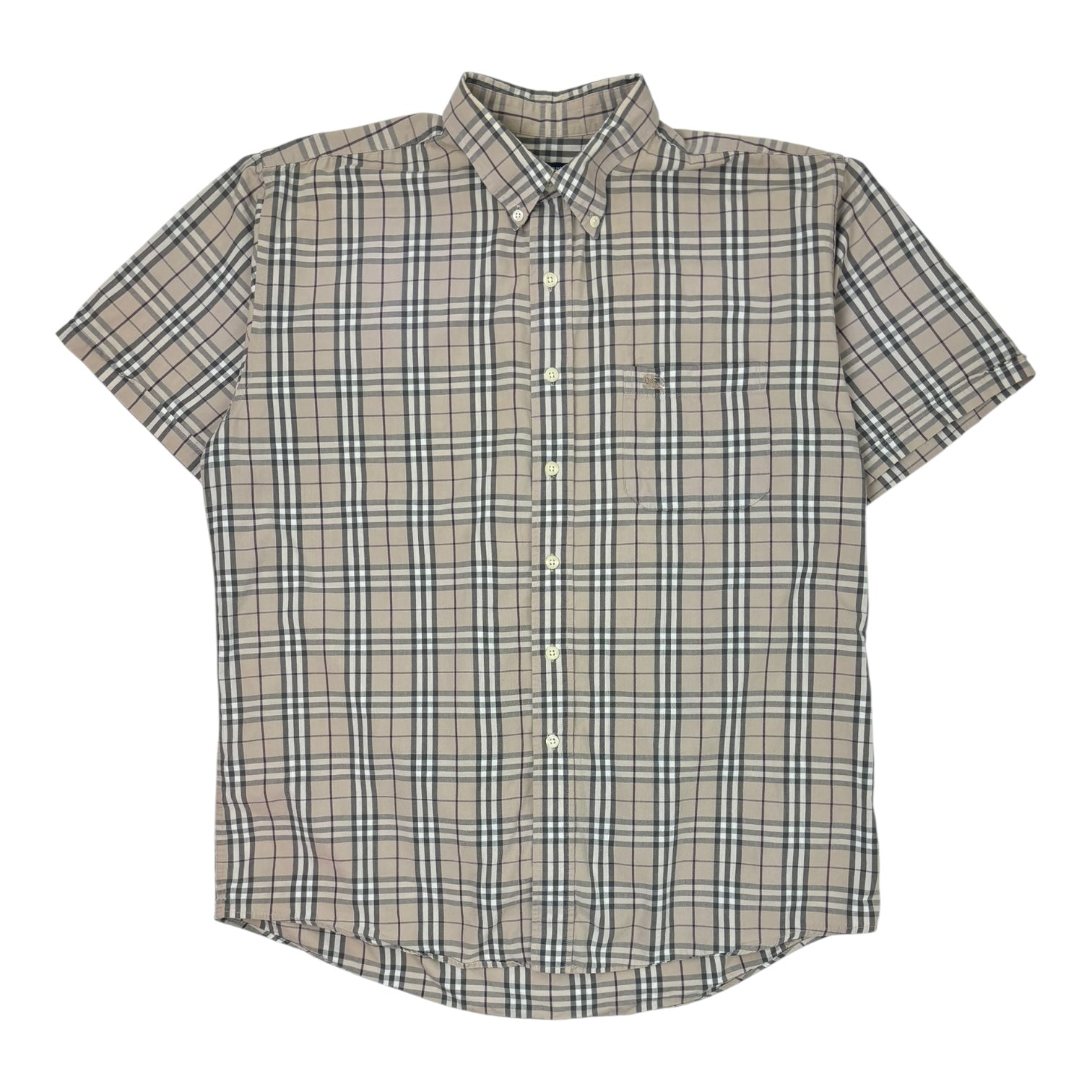 Burberry Nova Check Short Sleeve Button-Up Shirt Beige
