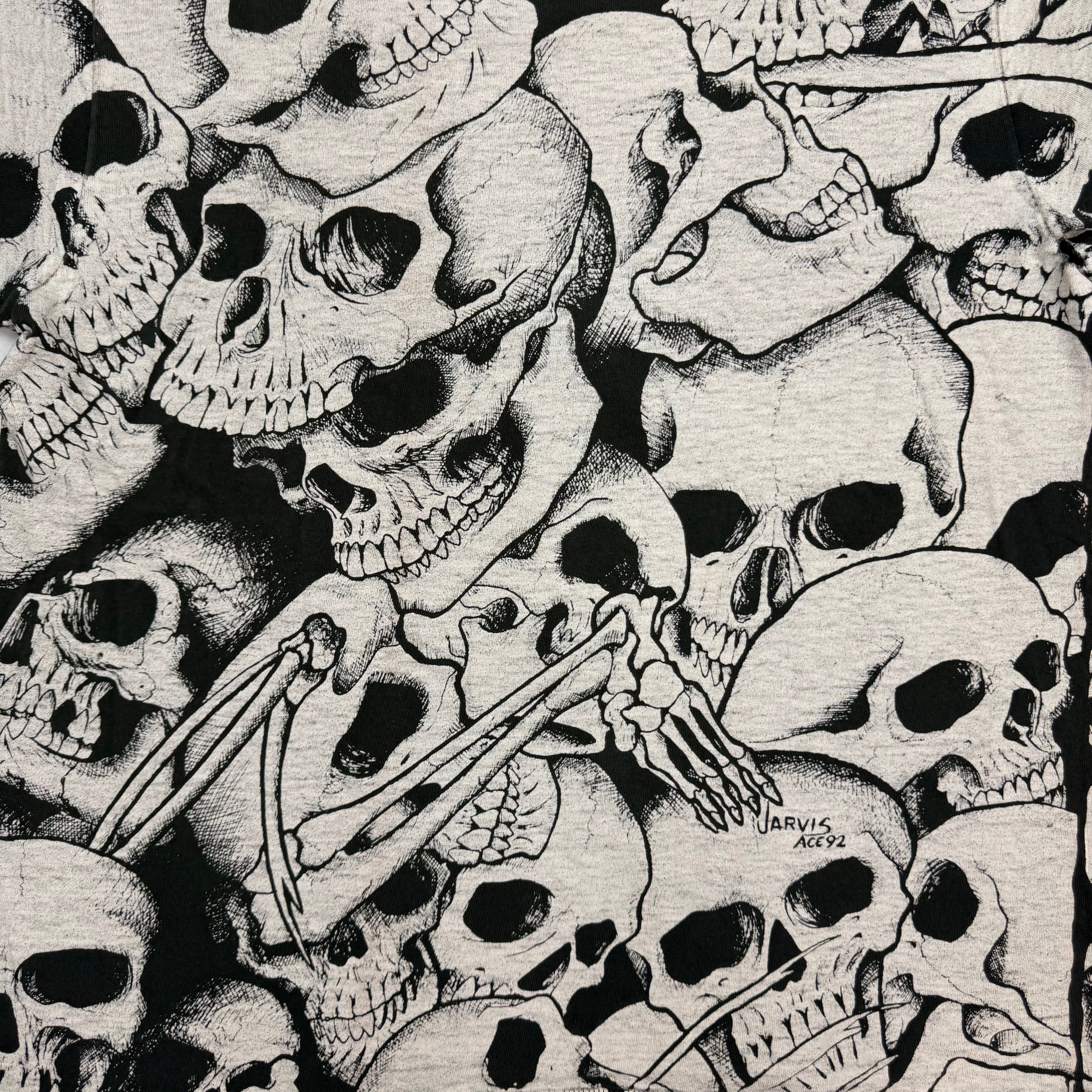 1992 Jarvis Ace All Over Print Skulls Tee Black/White