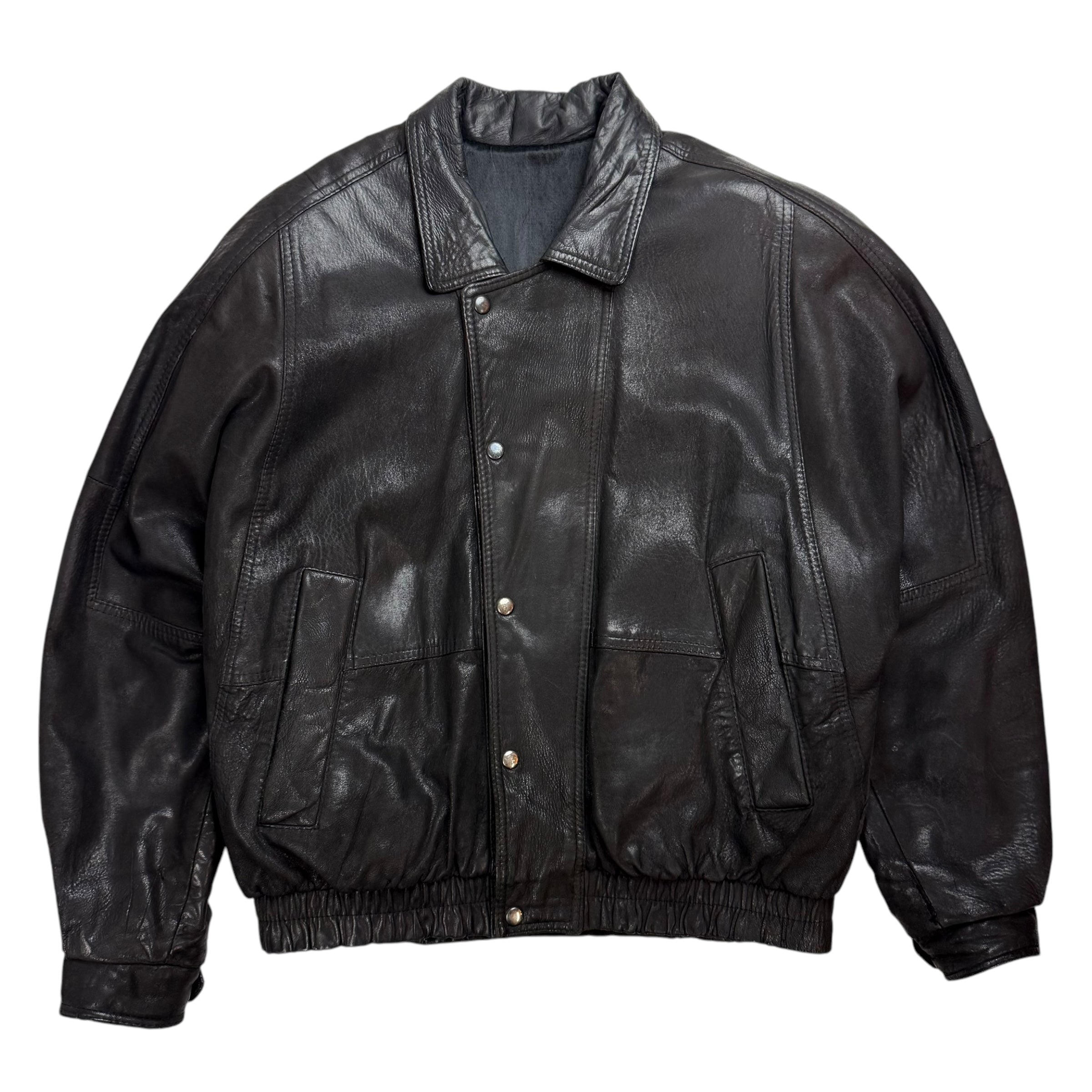 Vintage Leather Button Up Jacket Black