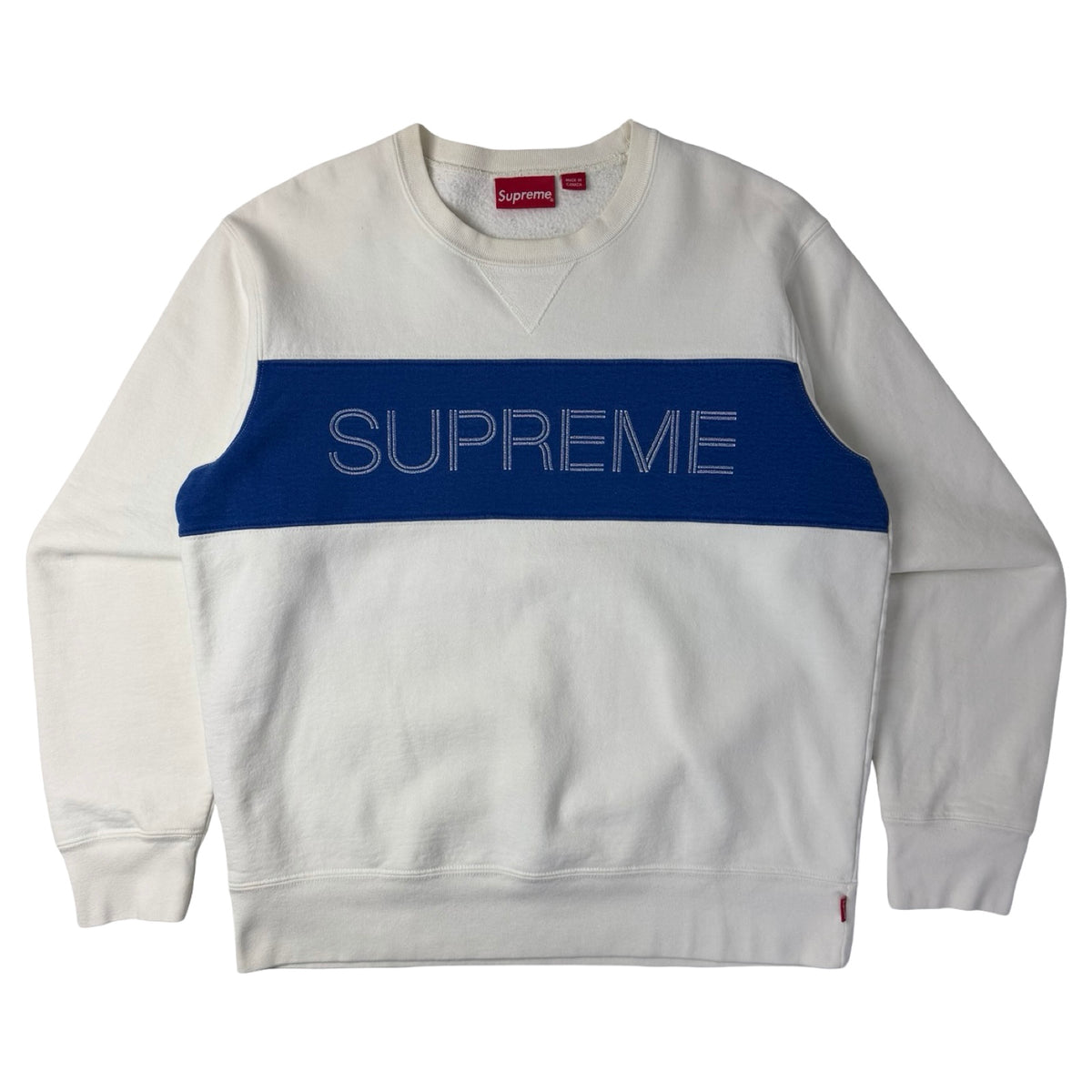 Supreme Zig Zag Stitch Panel Crewneck White